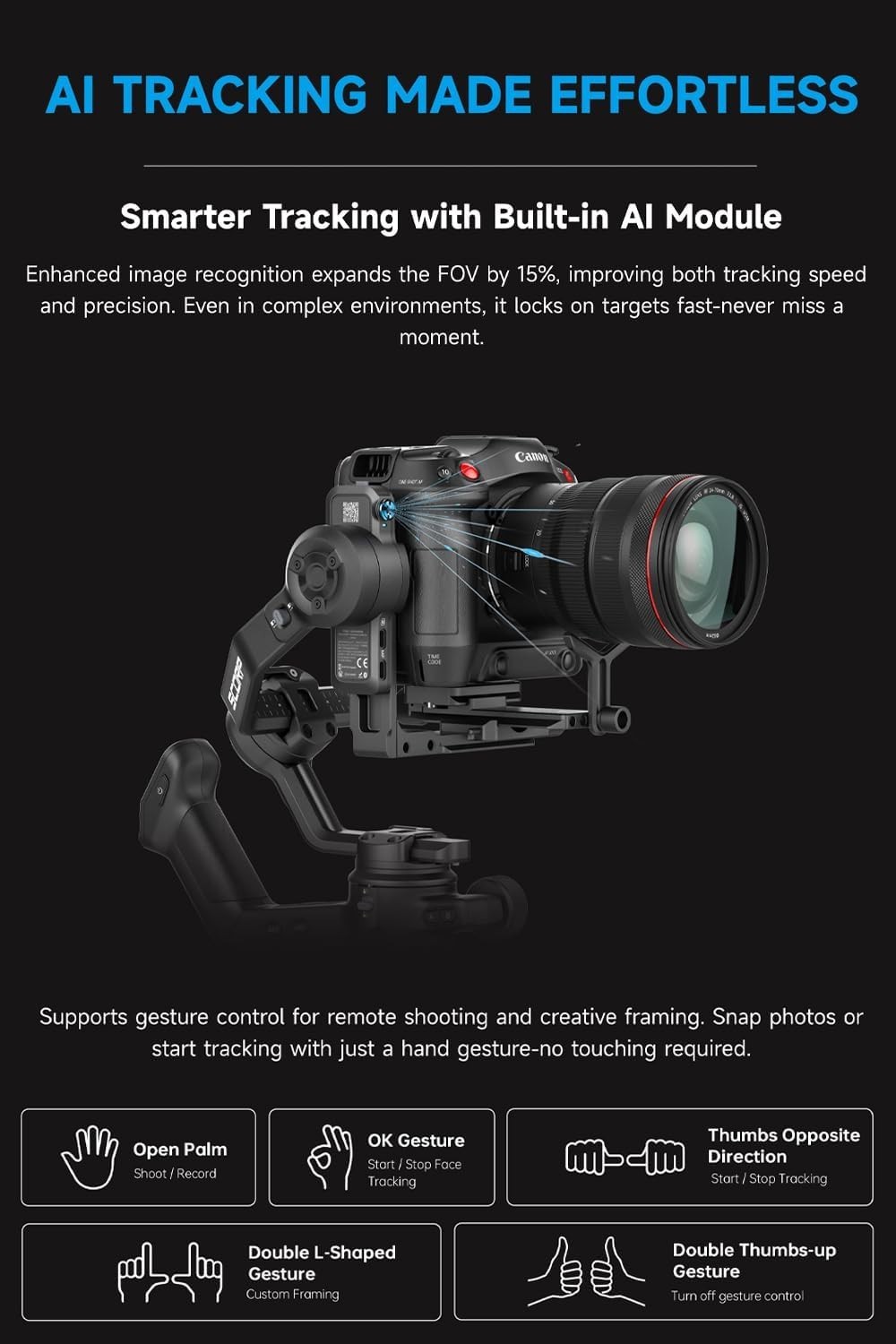 Feiyu SCORP-3 Camera Gimbal Stabilizer w/ Detachable Remote Handle & AI Tracking