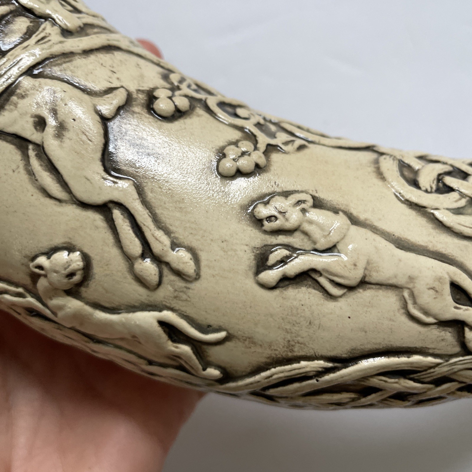 Horn Of CuChulainn German Drinking Horn Ceramic Raised Relief Irish Hero