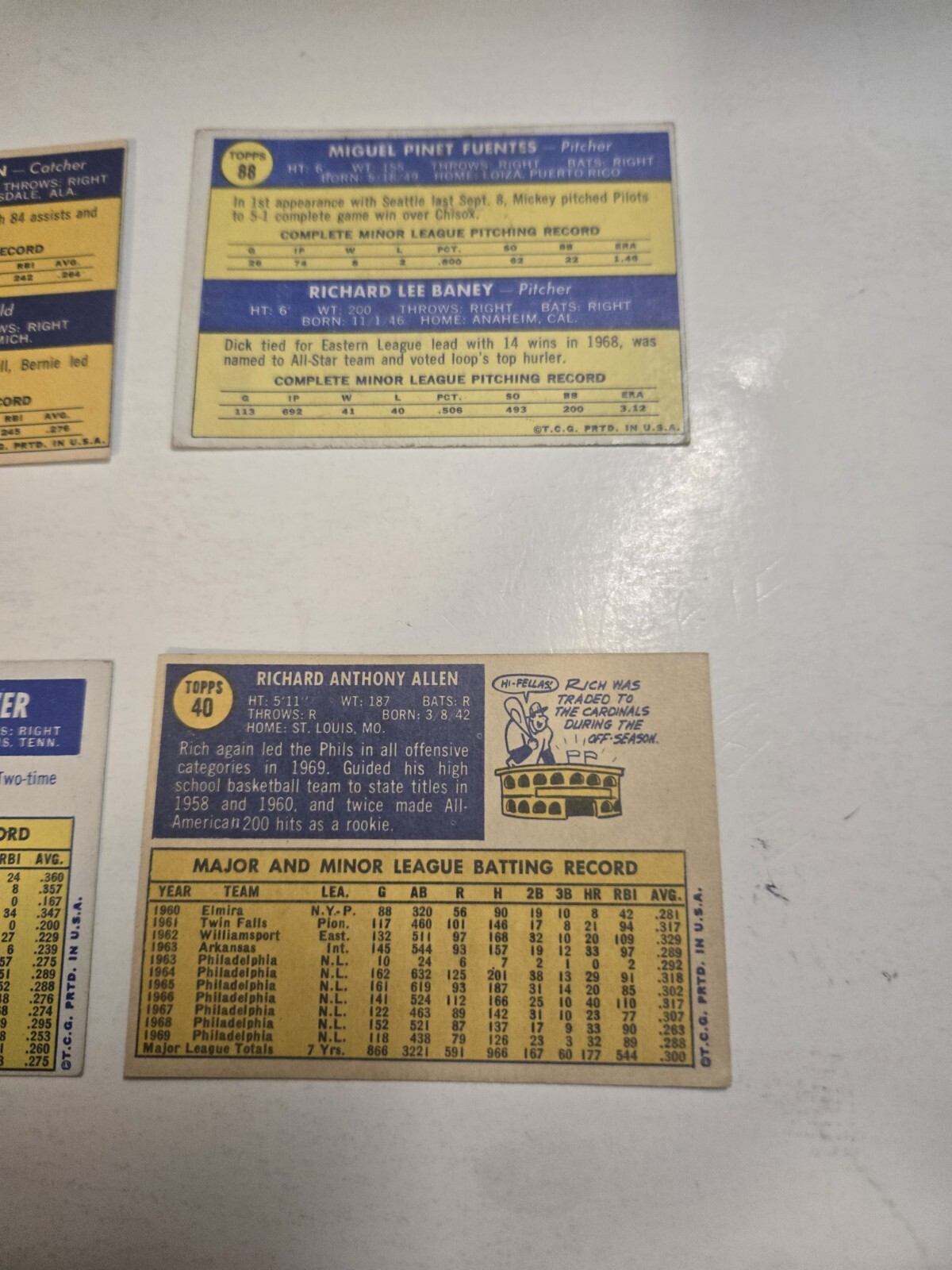 1970 Topps #40 RICH ALLEN # 7 36 56 88 90 incs Rookies. (6) card baseball LOT