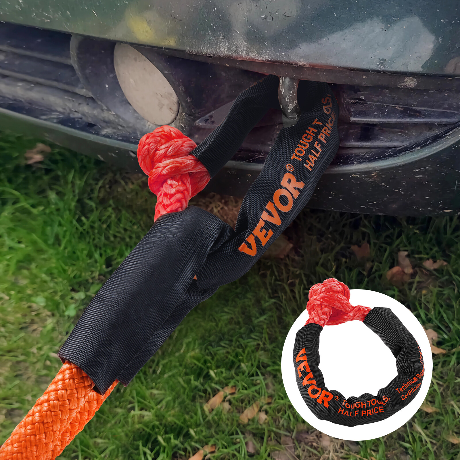 VEVOR Soft Shackle Synthetic Recovery Rope 2PCS 1/2"x22" 44092lbs Break Strength