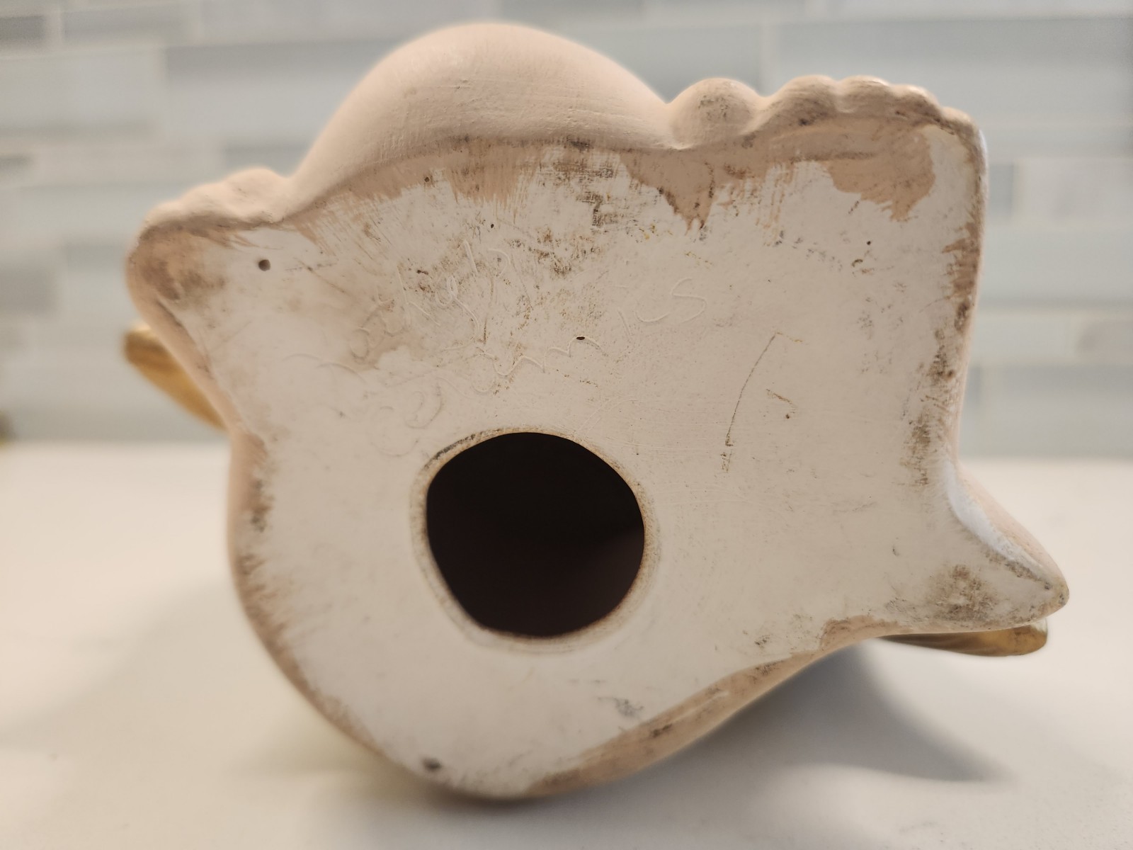 Weird Blonde Winged Angel Cherub 9.5" Statuette Figure 1982 Kathy's Ceramics