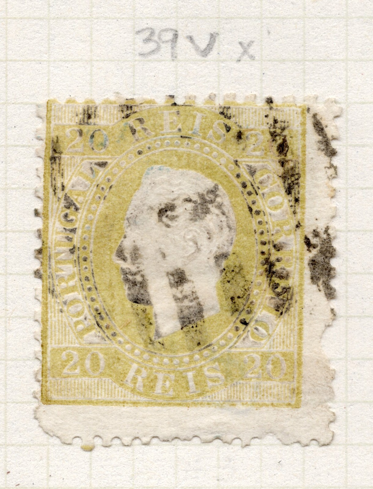 Portugal 1870-84 King Luiz 20 Reis bister Used VLH Scott Cat# 39v