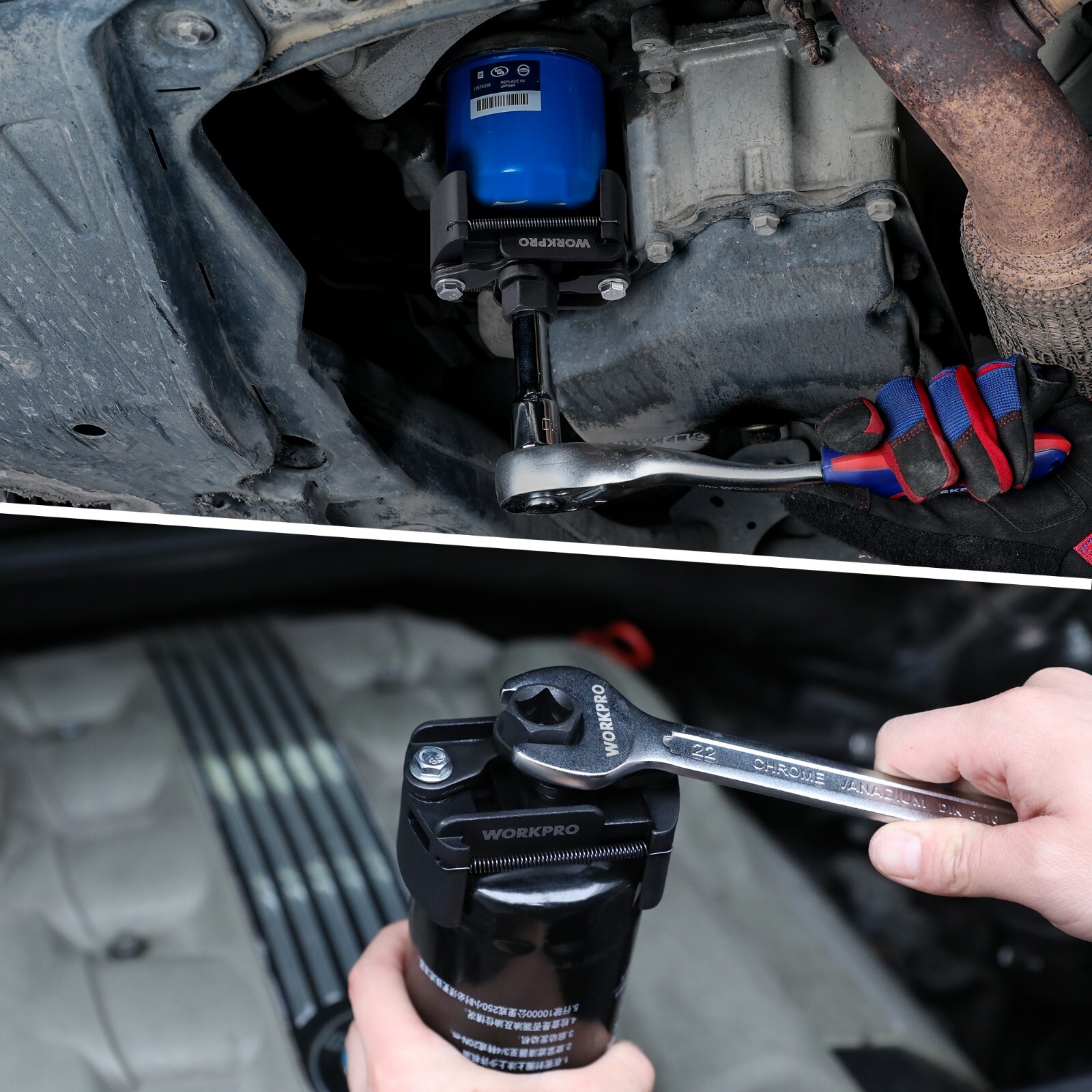 WORKPRO Universal Oil Filter Wrench Adjustable w/Auto-Clamp Spring Removal Tool