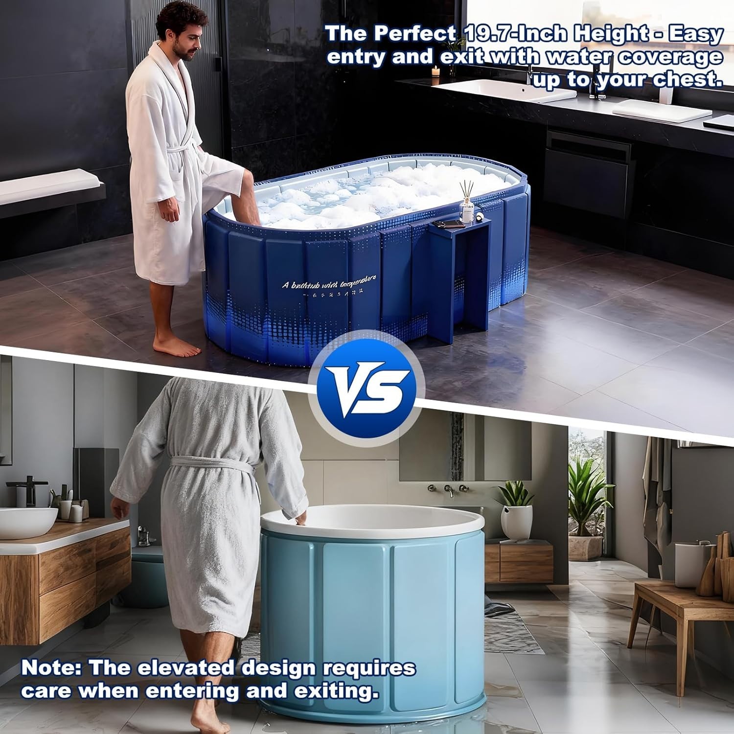 Portable Bathtub for Adult 59" Large Collapsible Cold Plunge Bathtub Foldable No