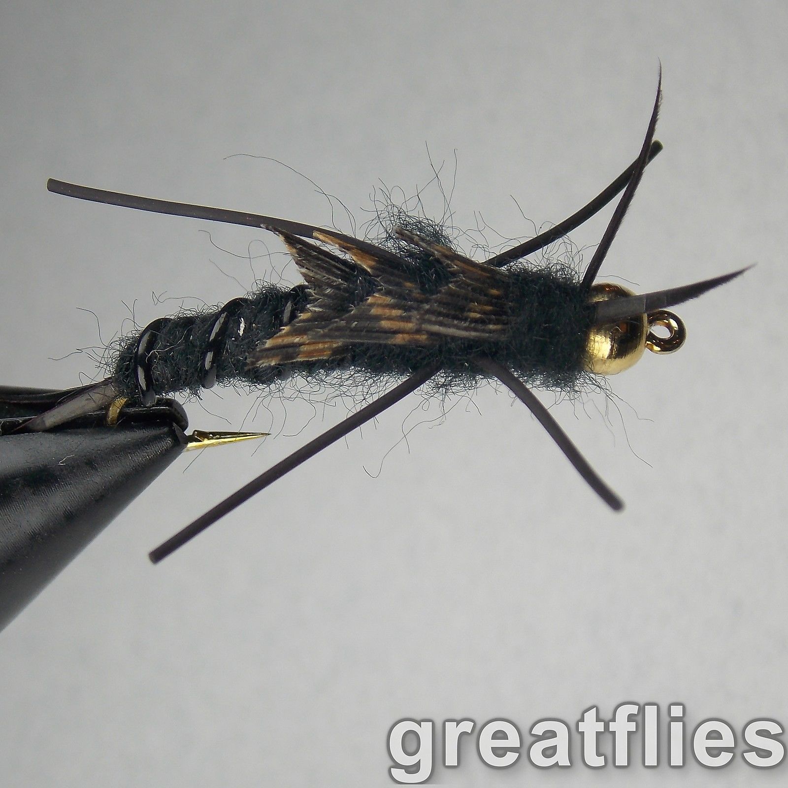1 dozen (12) - Kaufmann's Stonefly Nymph - BLACK - Bead Head - Rubber Legs