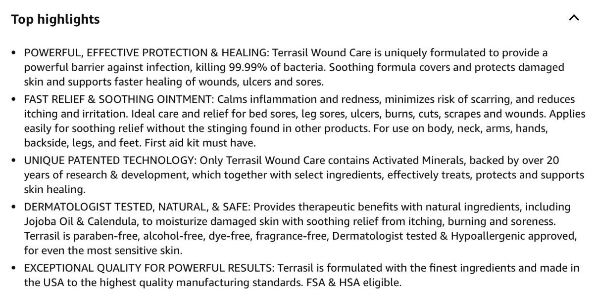 Terrasil Wound Care 3X Faster Healing, Infection Protection Ointment .5oz