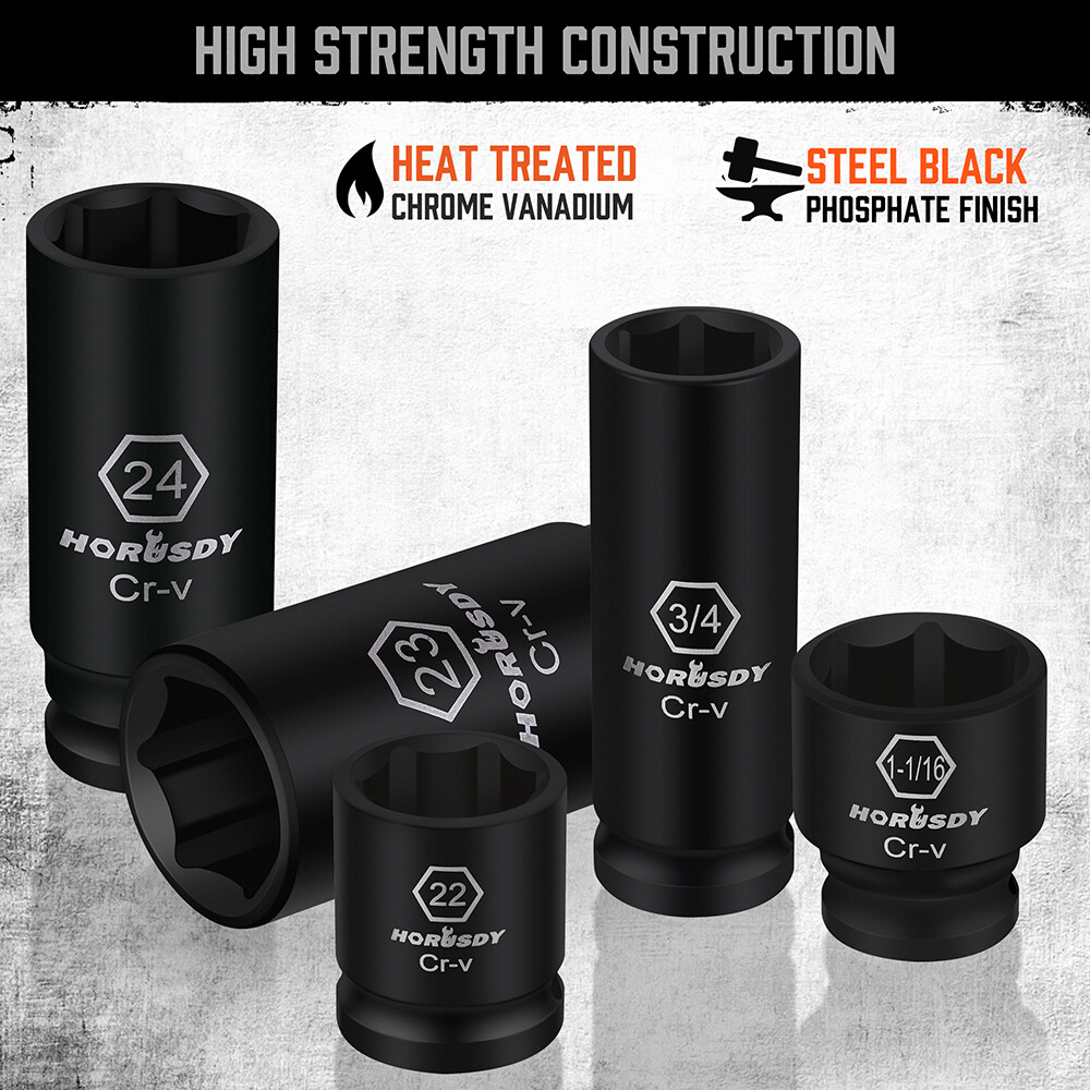 Impact Deep Shallow Socket Set 66PC 1/2" Drive 6 Point SAE Metric Master & Case