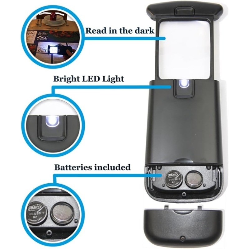 Small Pocket Magnifying Glass 3X with LED Light For Reading Fine Print US Stock