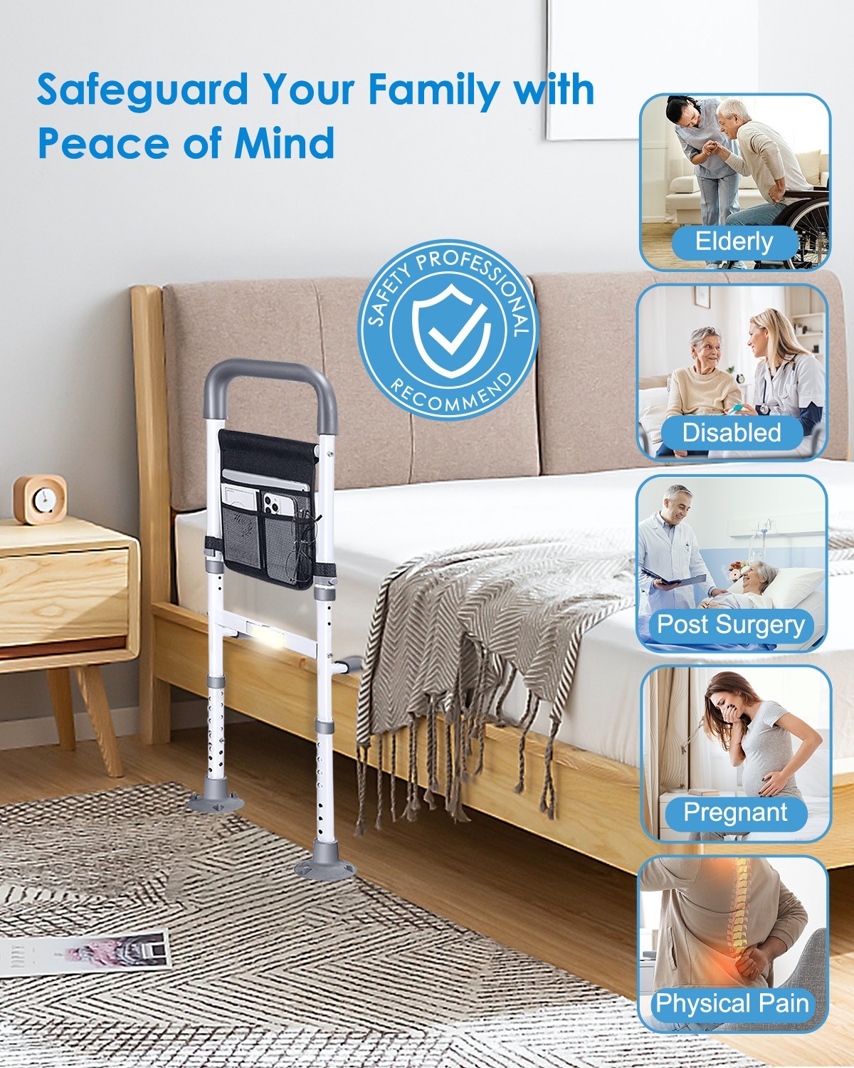 Bed Rails for Elderly Adults, Bed Rails for Seniors with Motion Sensor Light