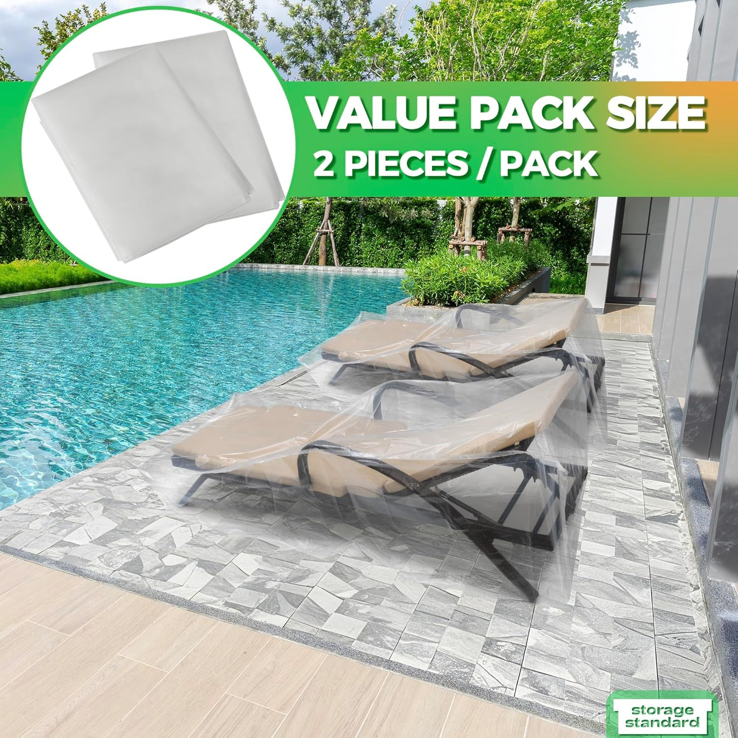 2-Pack Waterproof Outdoor Chaise Lounge Covers for Patio Furniture - Reusable &