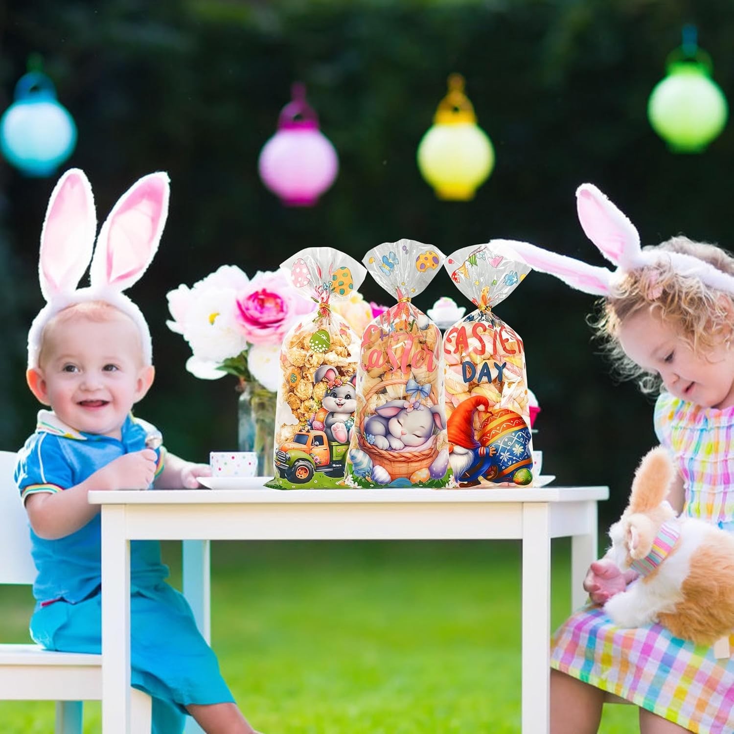 50 Pcs Easter Cellophane Treat Bags: Clear Easter Cellophane Goodie Bags with 60