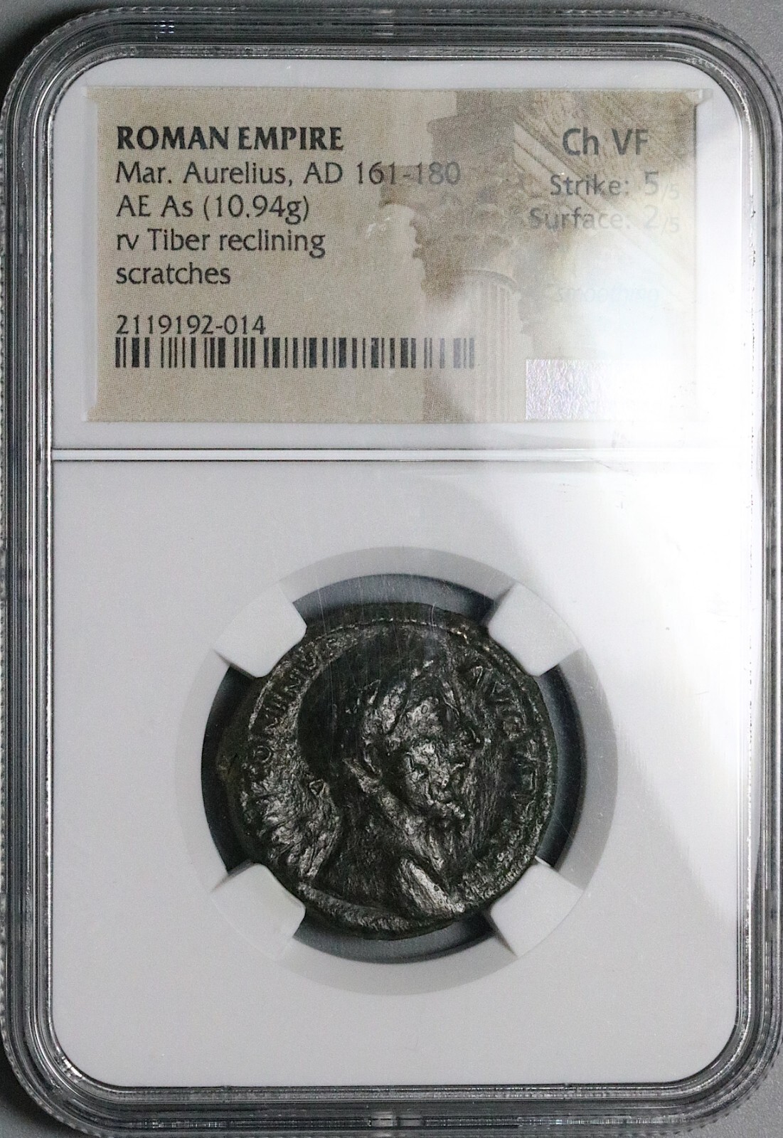 174 NGC Ch VF Marcus Aurelius AE As Tiber River God Roman Empire Coin (25010801C