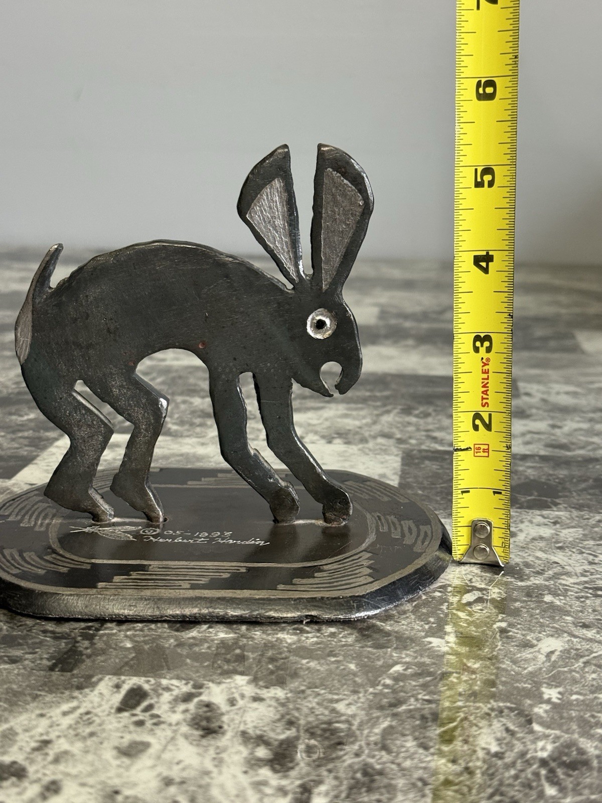 Herbert Hardin Signed Metal Mimbus Rabbit Sculpture 1993 Santa Clara Southwest