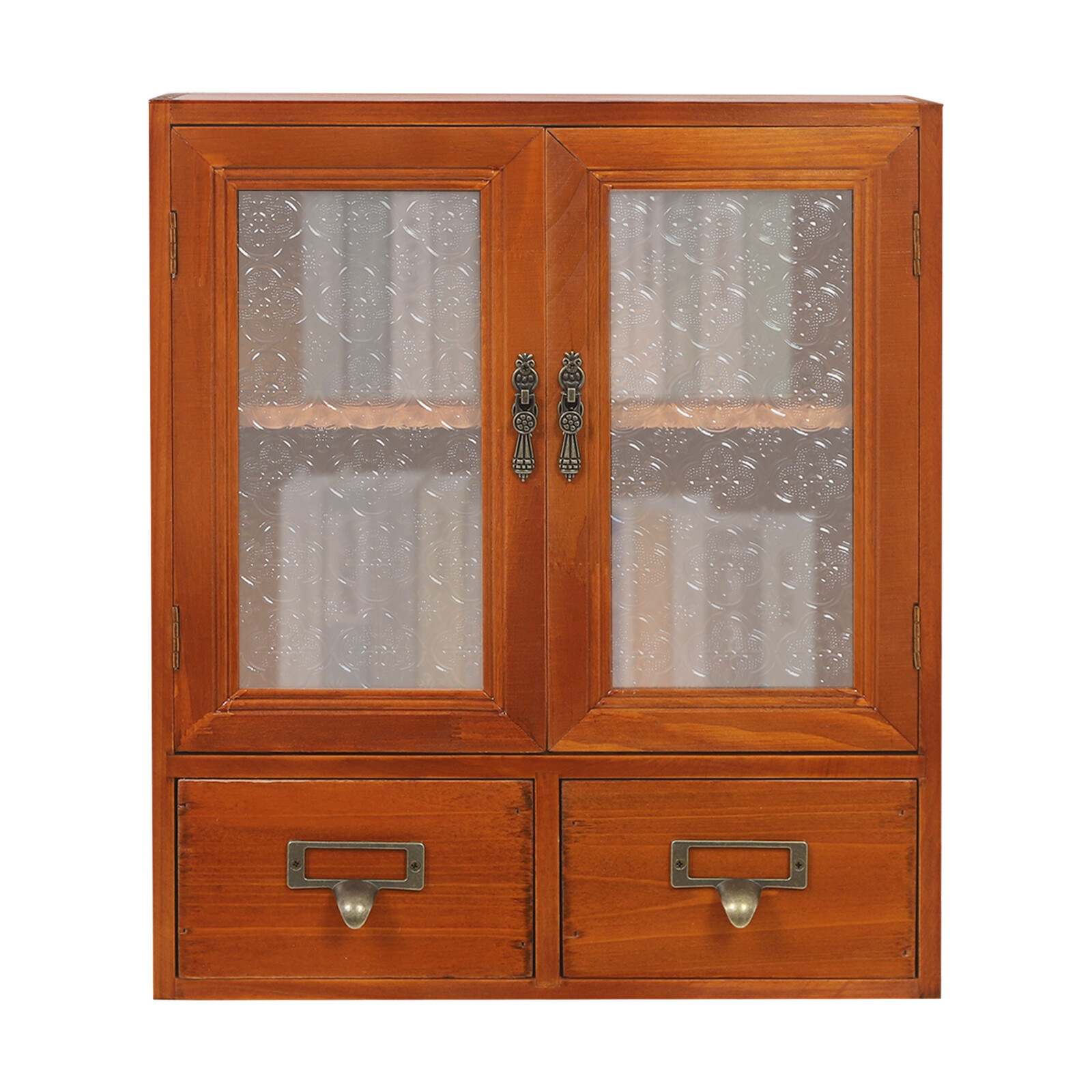 Wood Storage Cabinet, 2-tier Storage Cabinet with 2 drawers, Double Door Storage