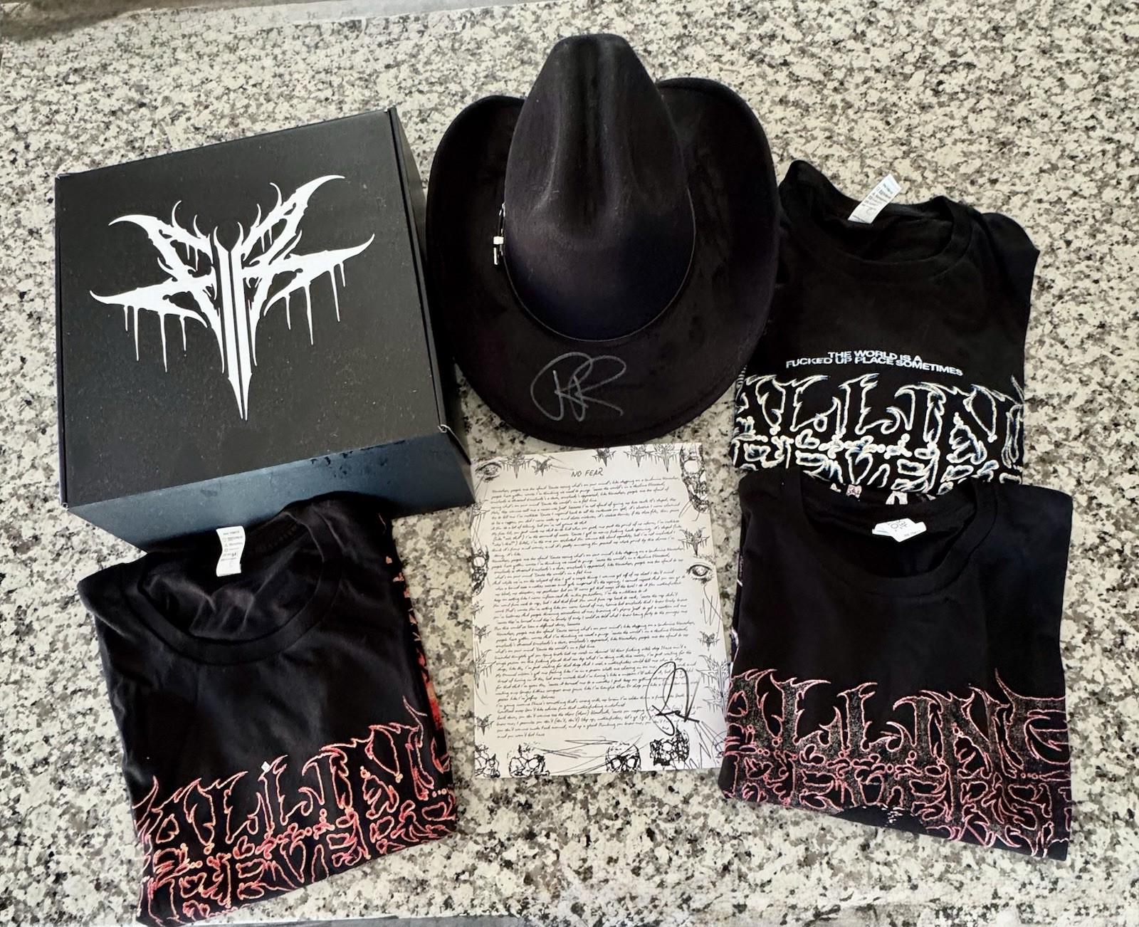 Falling In Reverse Ronnie Radke Signed Merch LOT Hat 3 2XL T-Shirts Lyric Sheet