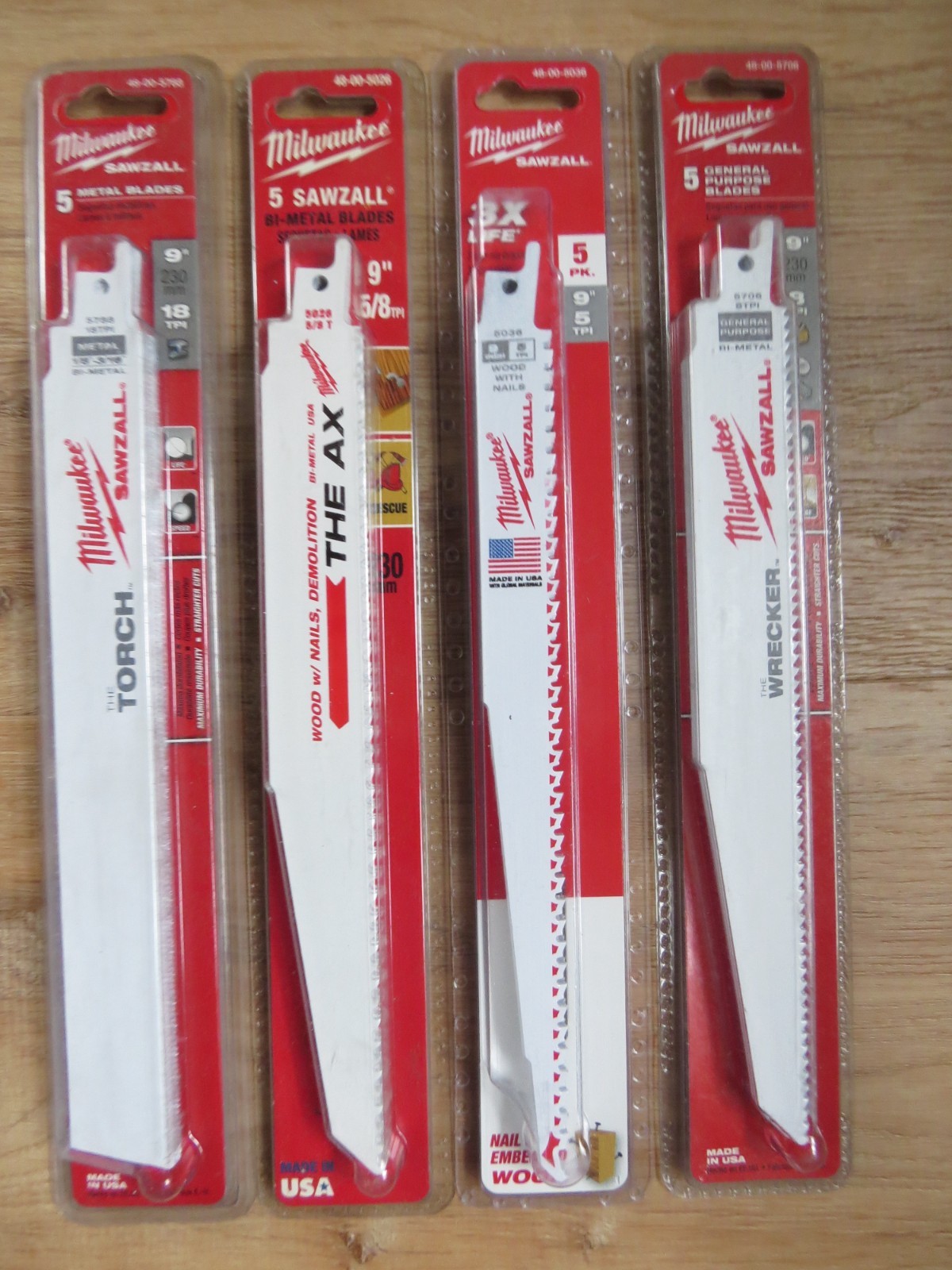 Lot of 4 Milwaukee Sawzall 9" blade 5 packs, #5036, #5706, #5026, & #5788