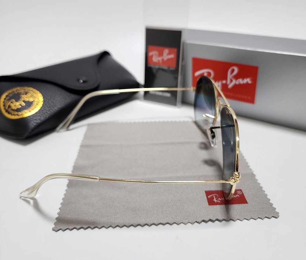 Ray-Ban RB3025 Aviator Pilot Sunglasses Gold Frame Gradient Blue Lens 58 mm