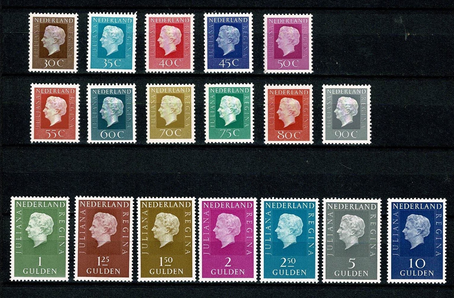 U8474 NETHERLANDS 1971  Definitive issue Queen Juliana (Regina) NVPH 941/958 MNH