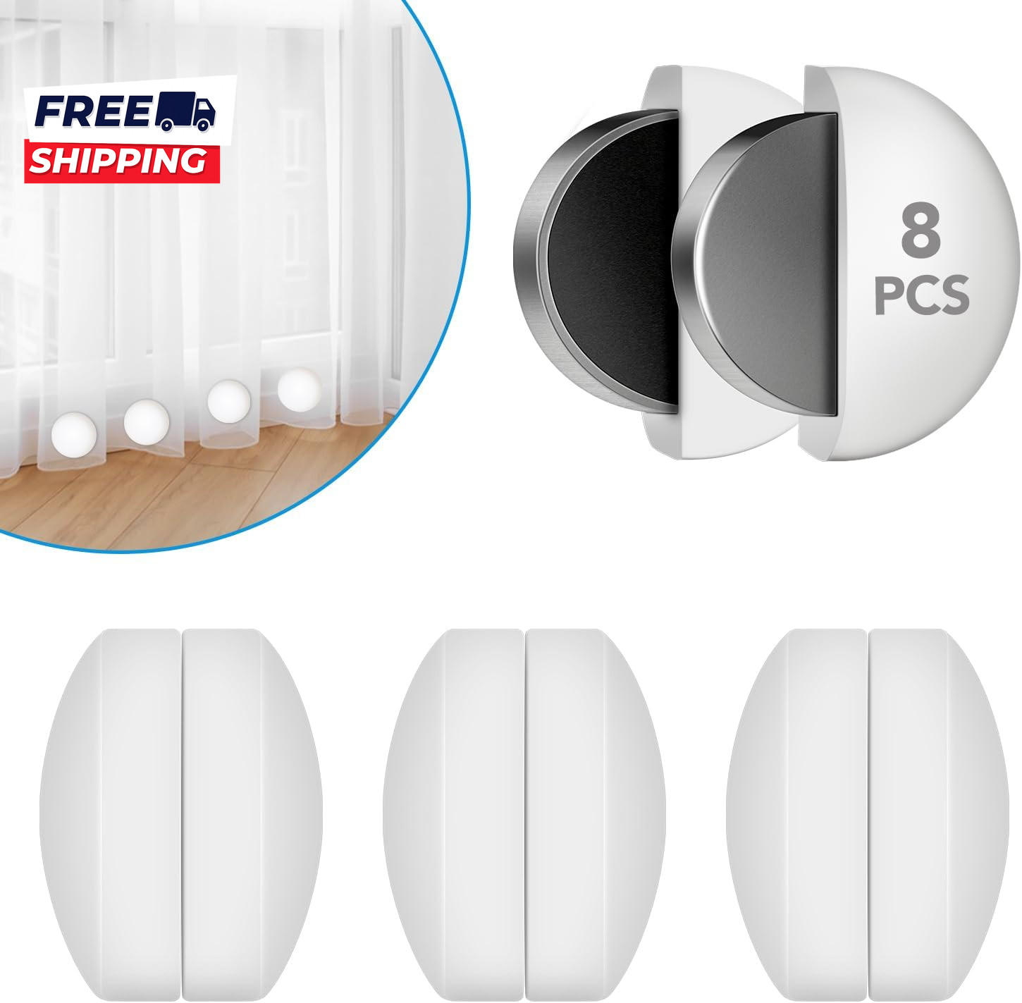 8 Pcs Shower Curtain Weights, Silicone Wrapped Heavy Duty Shower Curtain Magnets