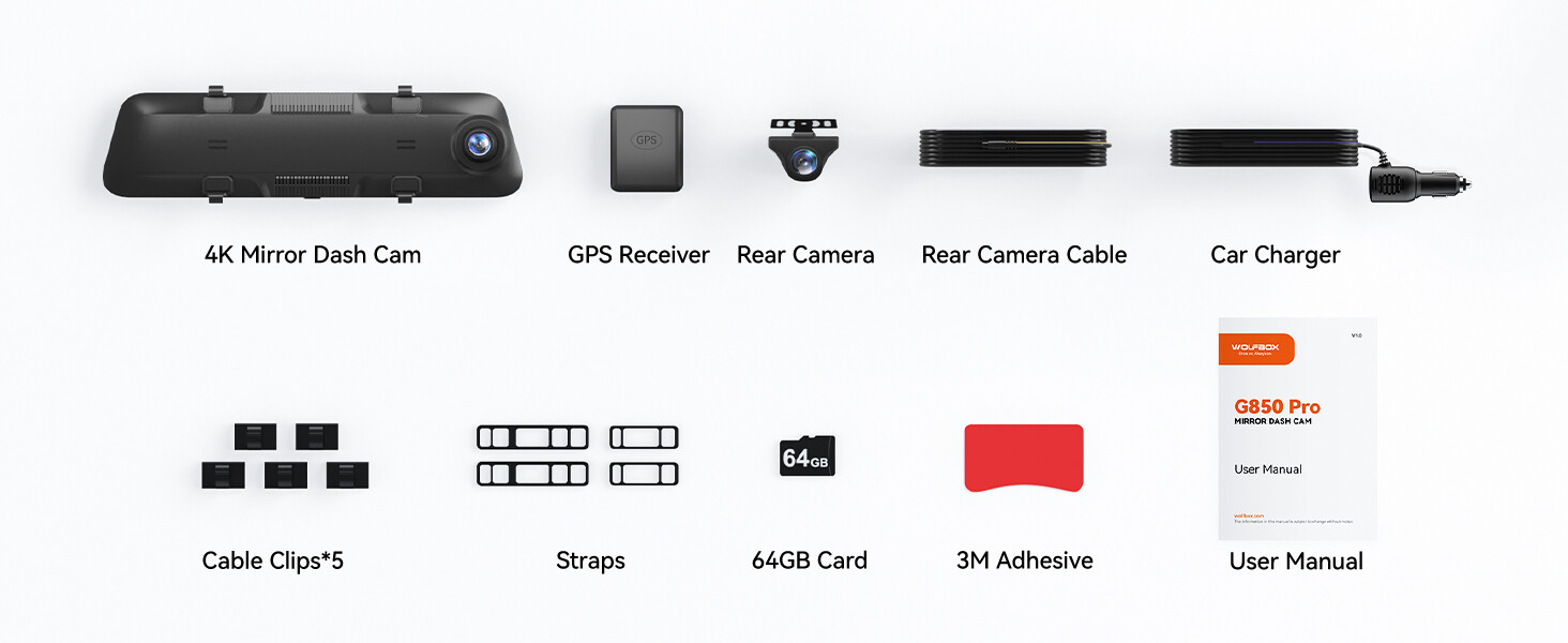 WOLFBOX G850PRO 4K Dash Cam with Dual Camera ADAS, 5.8GHz WiFi & Parking Monitor