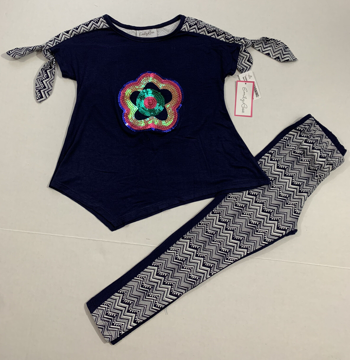 Emily Rose NWT Size 5 Boutique Navy Sequins Flower Top Legging Outfit SUPER SOFT