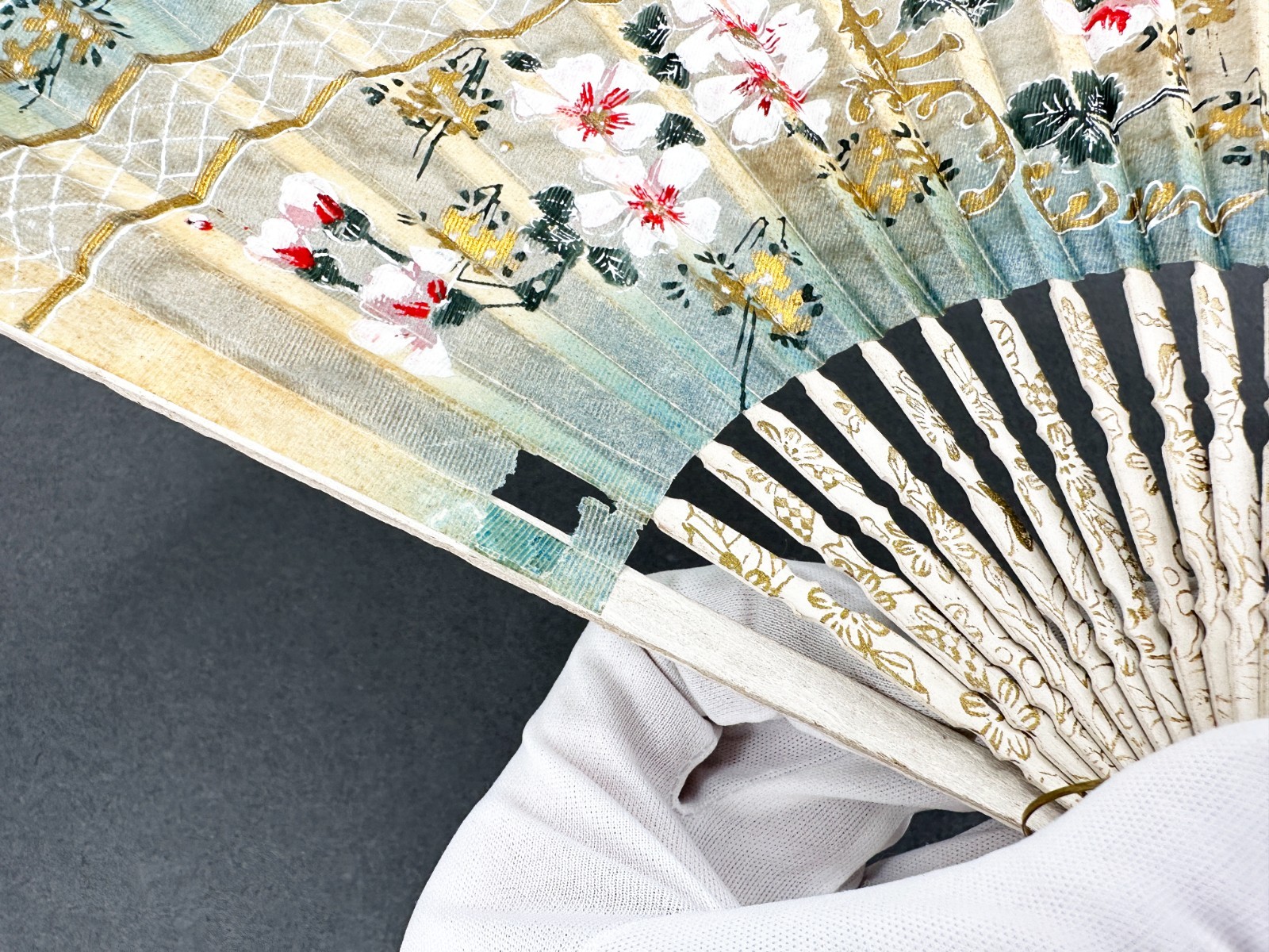 Singer Sewing Advertising Fan Antique Hand Painted Washi Japan 1921-1930