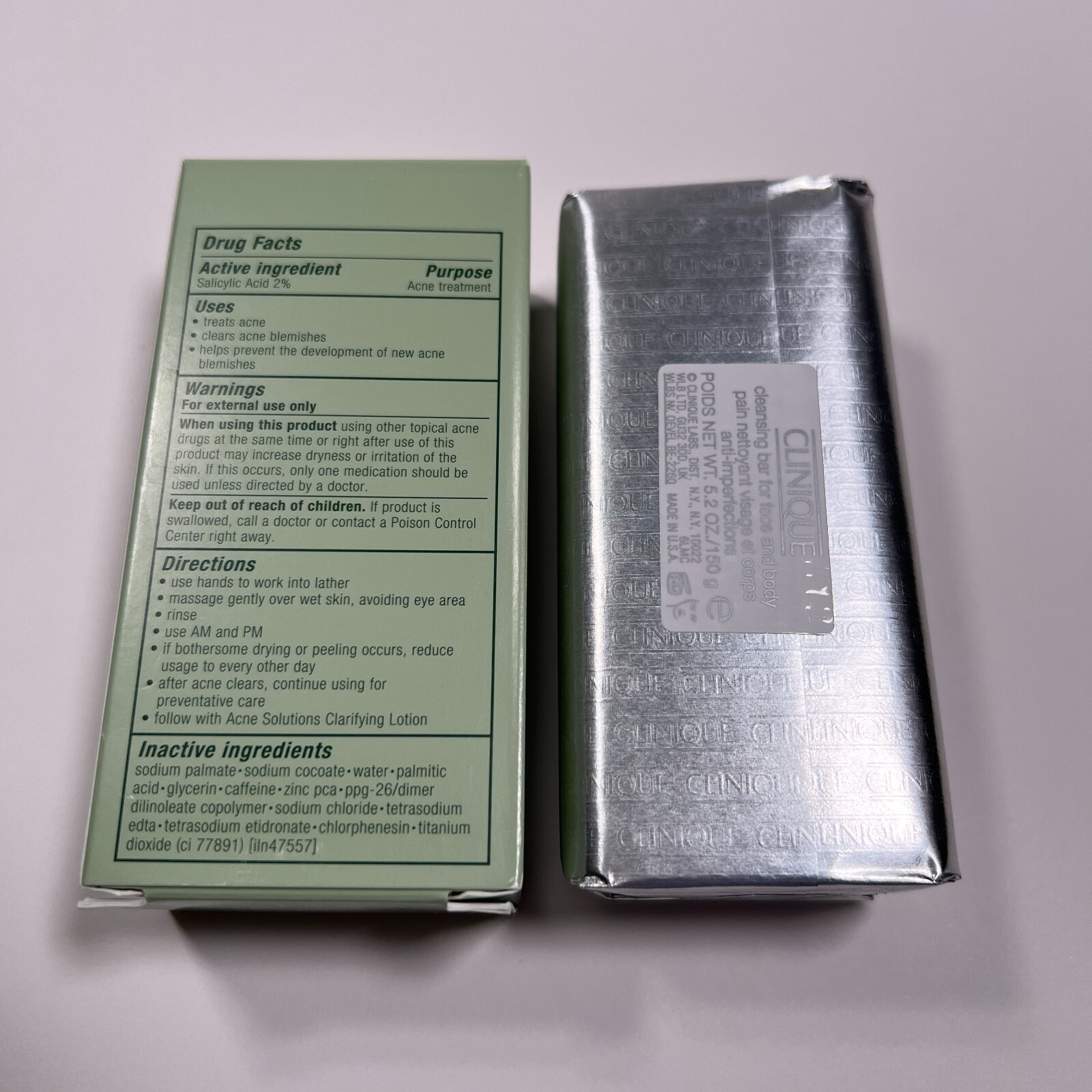 Clinique Acne Solutions Cleansing Bar Soap For Face and Body Full Size 5.2 oz