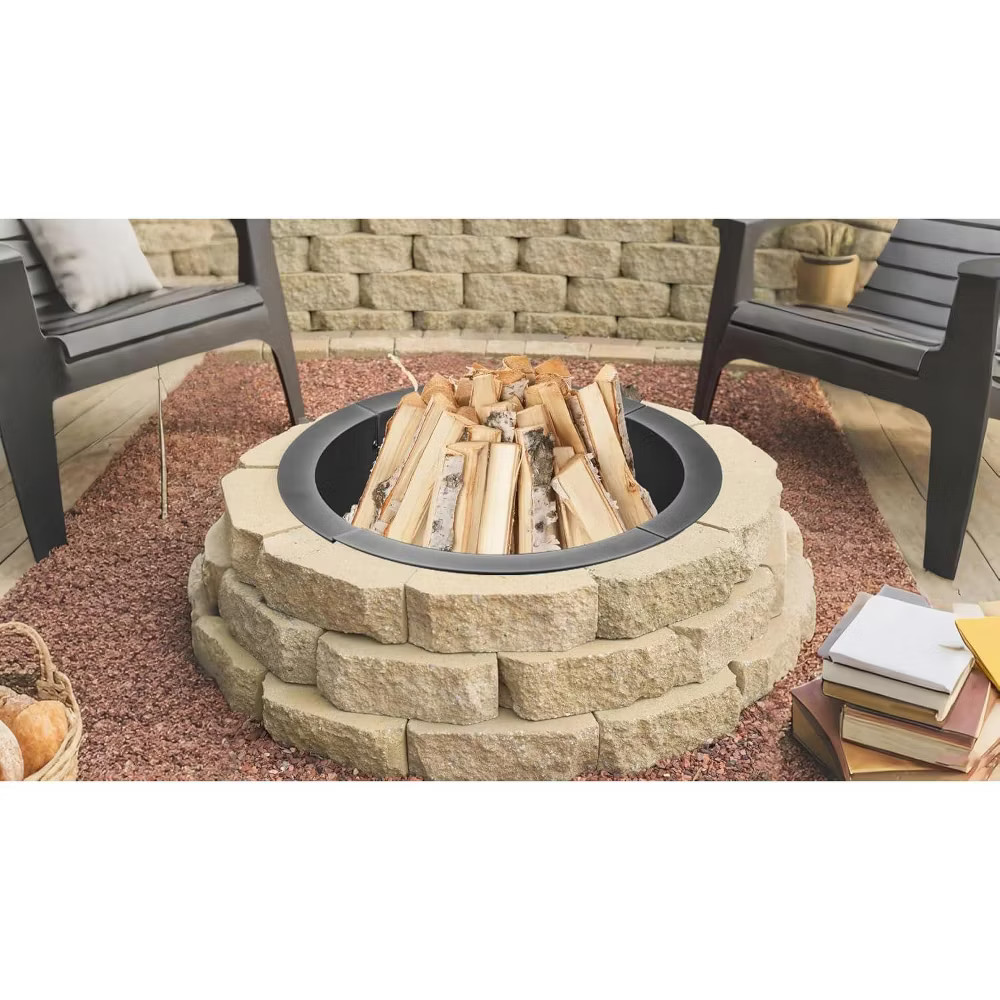 Acekool 60-Inch Outdoor Fire Pit Ring, Smokeless Design, Black Steel,
