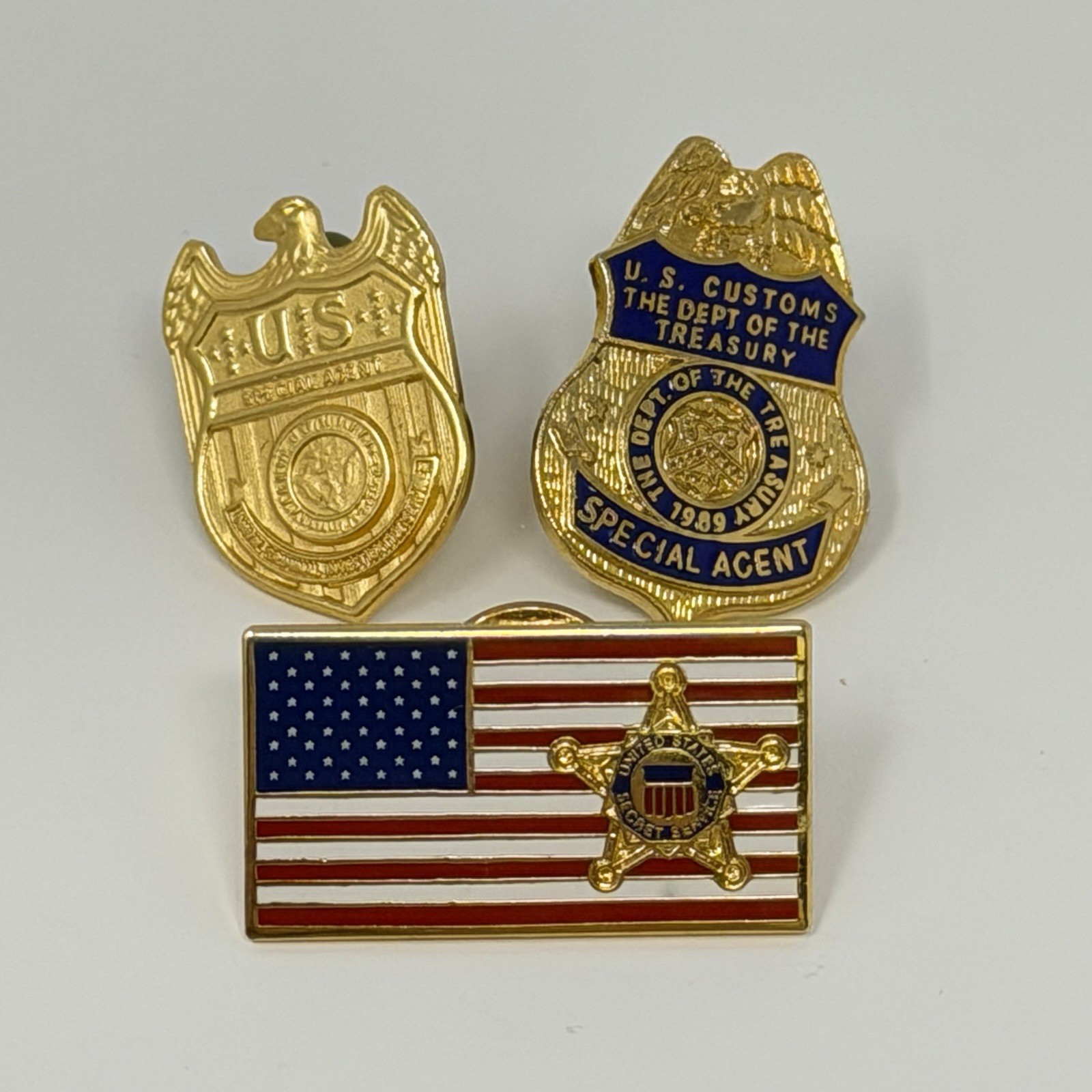 US Special Agent Naval US Customs Dept Of Treasury Secret Service Pins Lot Of 3