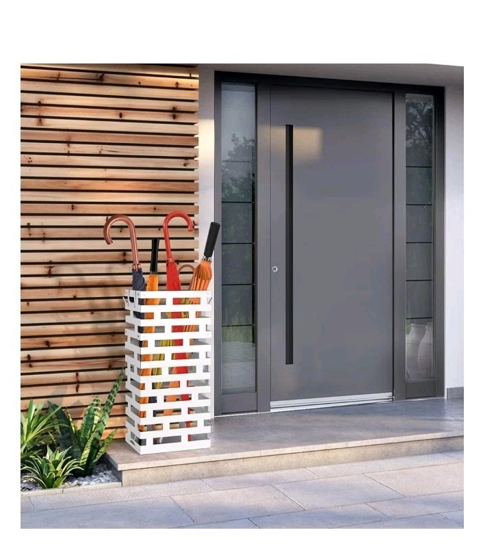 Indoor/ Outdoor Umbrella Stand Space Saving Detachable Tray Hooks Sturdy Metal