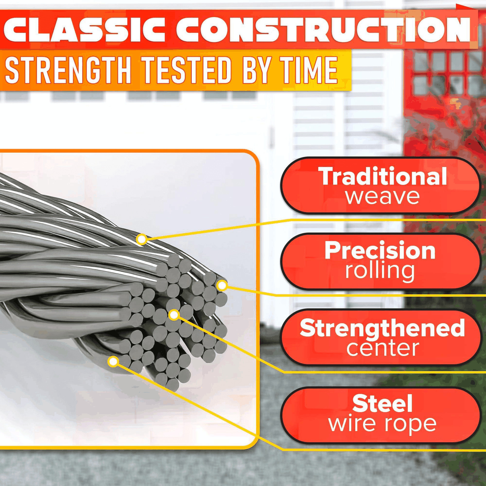 Garage Door Cable for 8 ft Door – 9 ft 7 in Long Heavy Duty 304 Steel