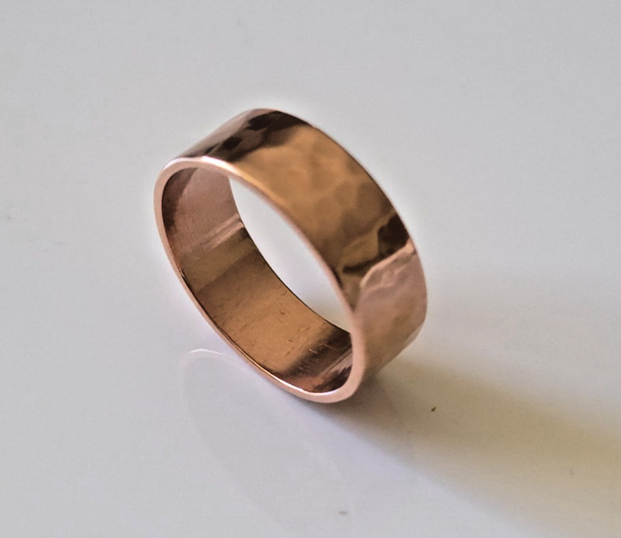 Solid Copper Hammered Band Ring - Arthritis Pain Therapy 8mm Pure Copper Ring