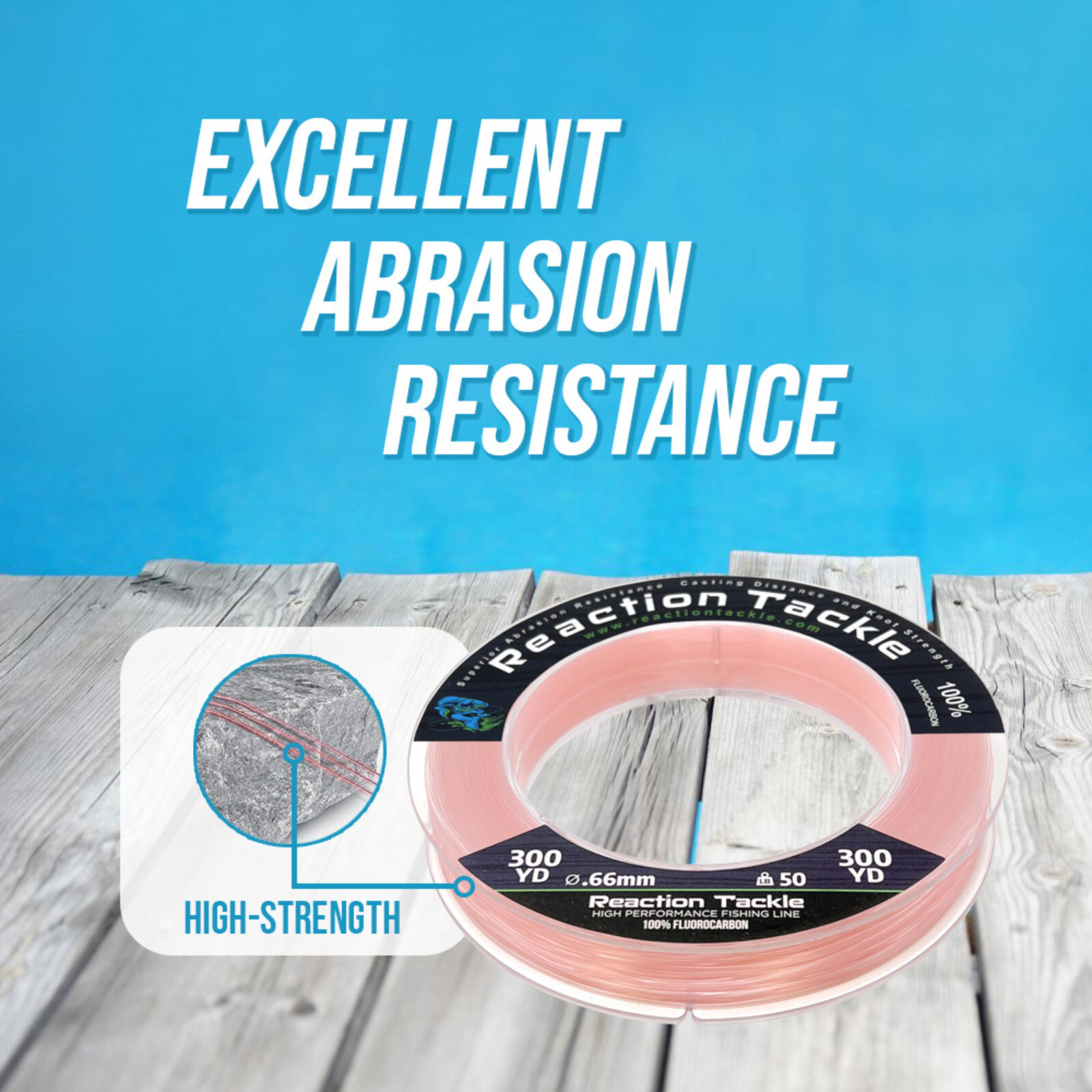 Reaction Tackle 100% Pure Fluorocarbon Fishing Line Pink or Clear Colors