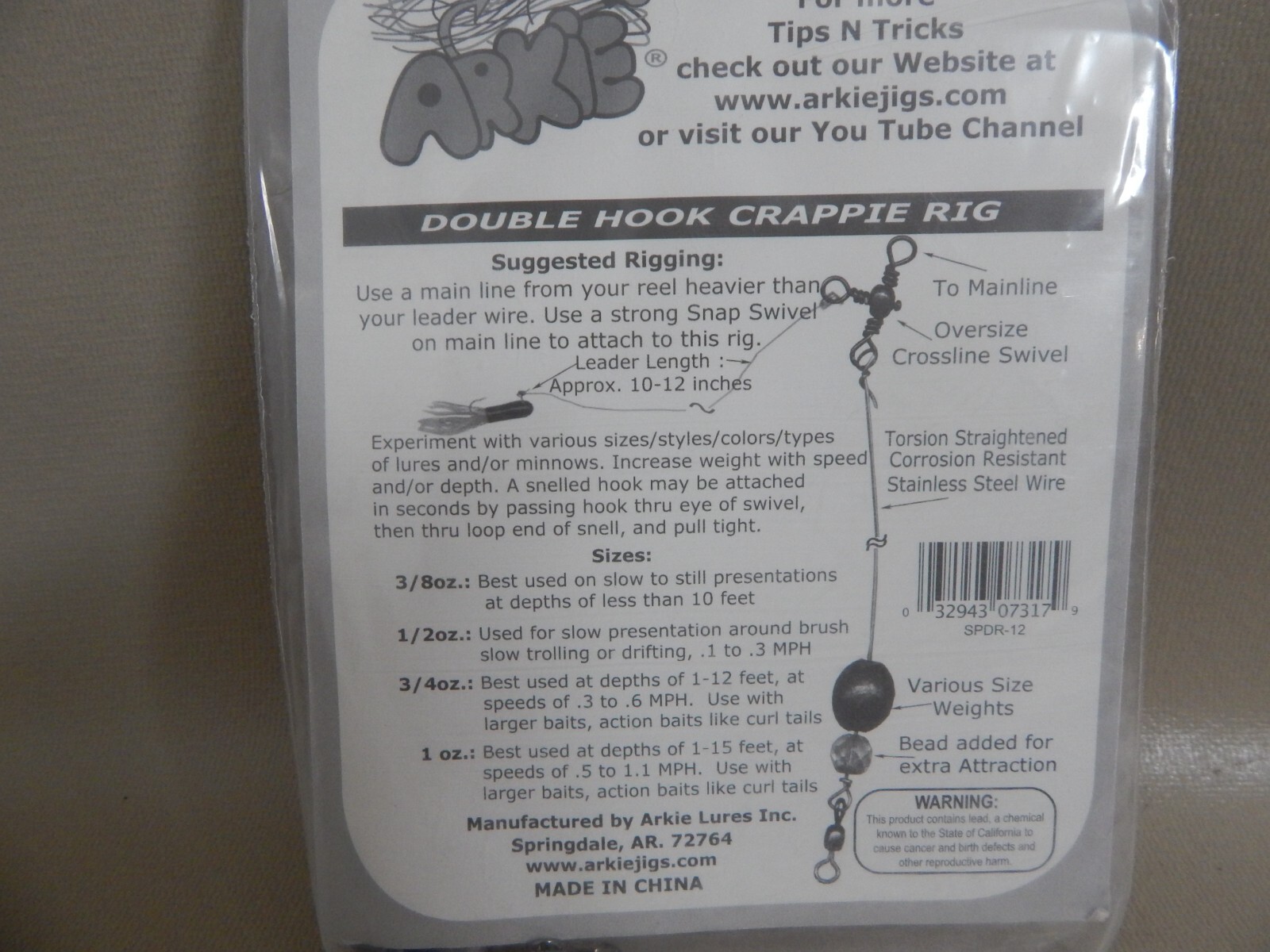 Lot of 3 ARKIE SPIDER RIGGING Double Hook Crappie Rig 1/2oz Troll Jigs Bait Lure