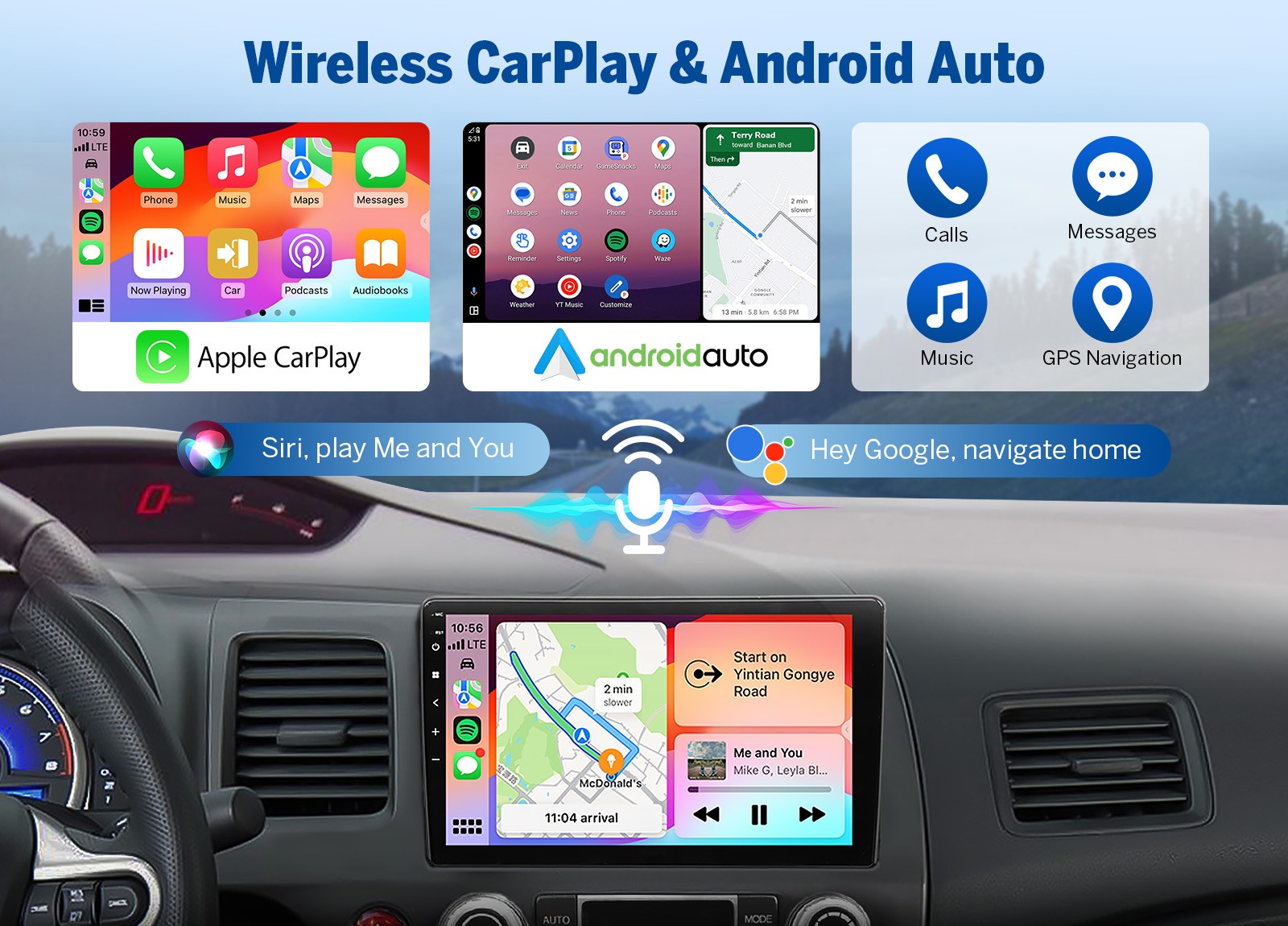 10.1" Touch Screen Carplay Android 14 For 06-11 Honda Civic Car Stereo Radio GPS