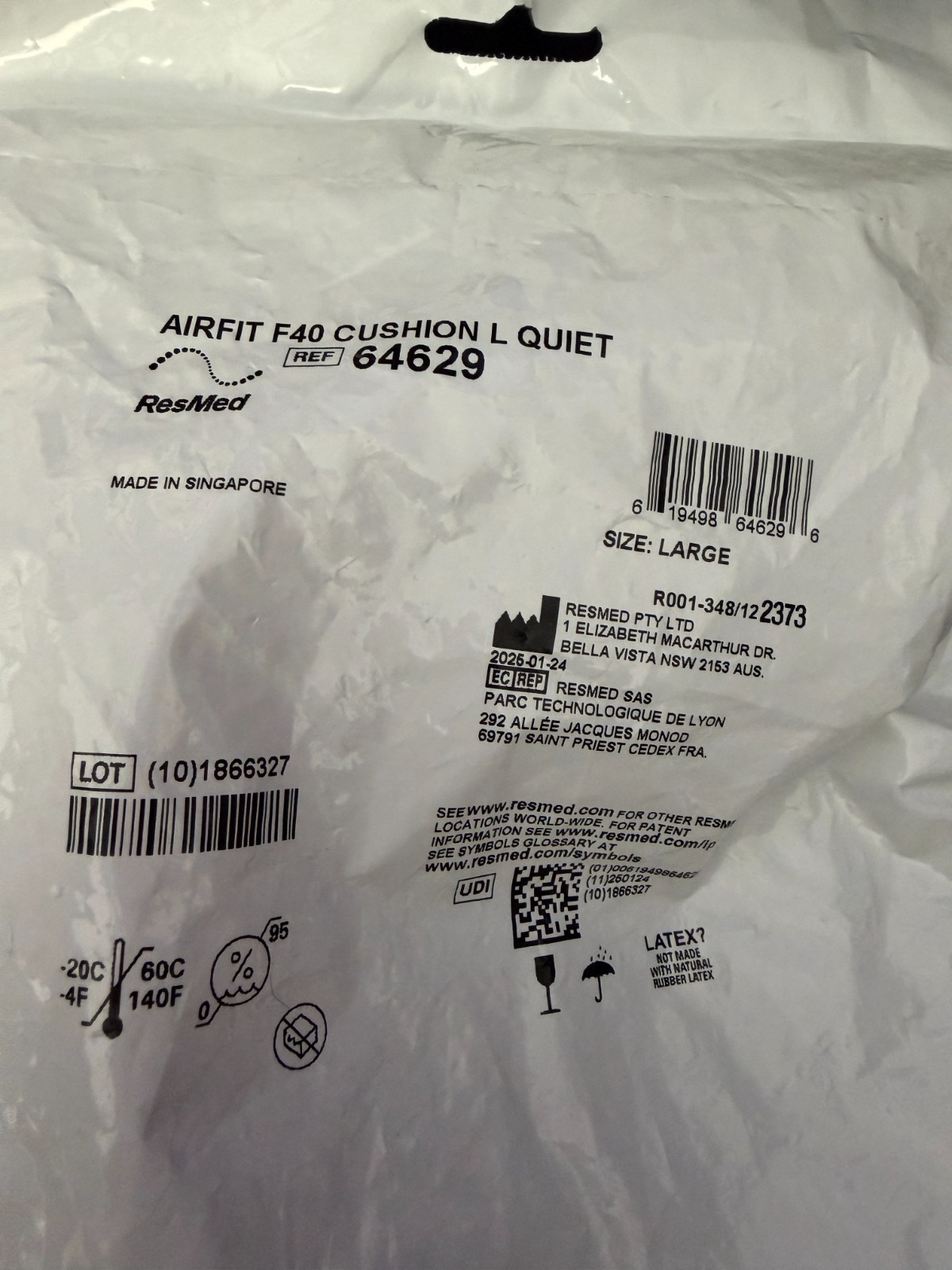 ResMed AirFit F40 QuietAir Replacement Cushion Large w Vent Ring 64629 New