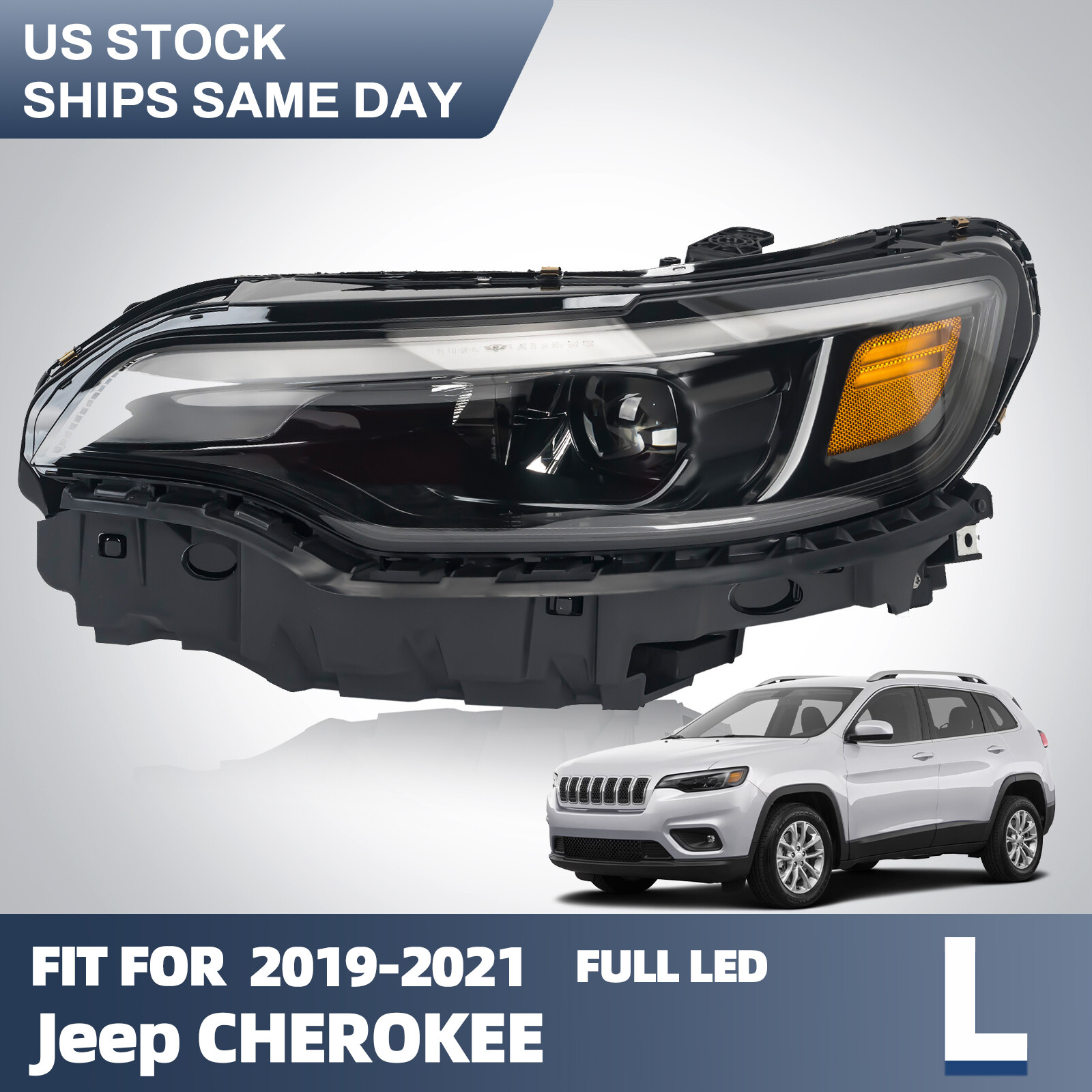[Full LED] For 2019-2023 Jeep Cherokee Driver Side Projector Headlight LH
