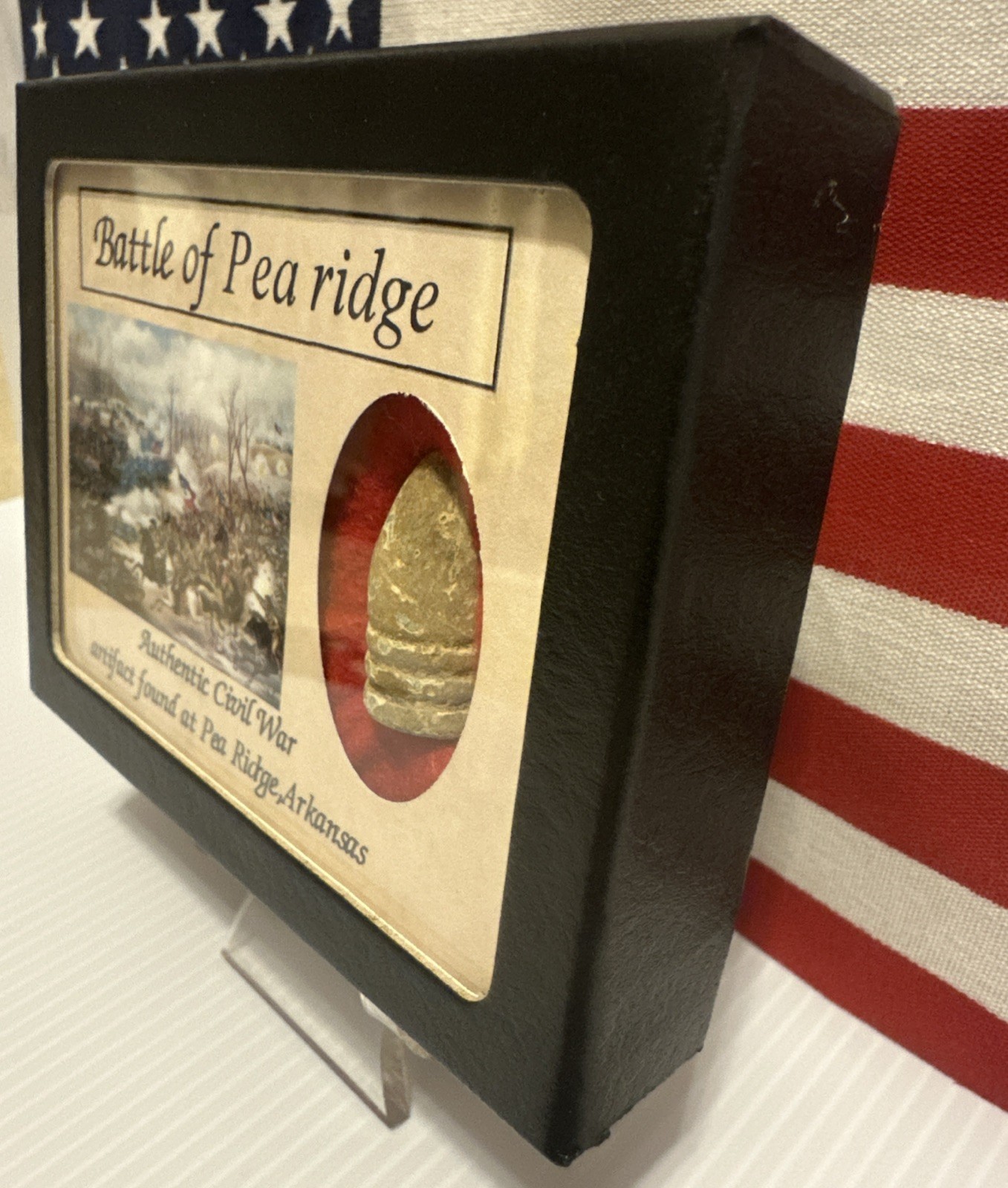 Civil War Bullet from The Battle of Pea Ridge with Display Case,Color! with COA