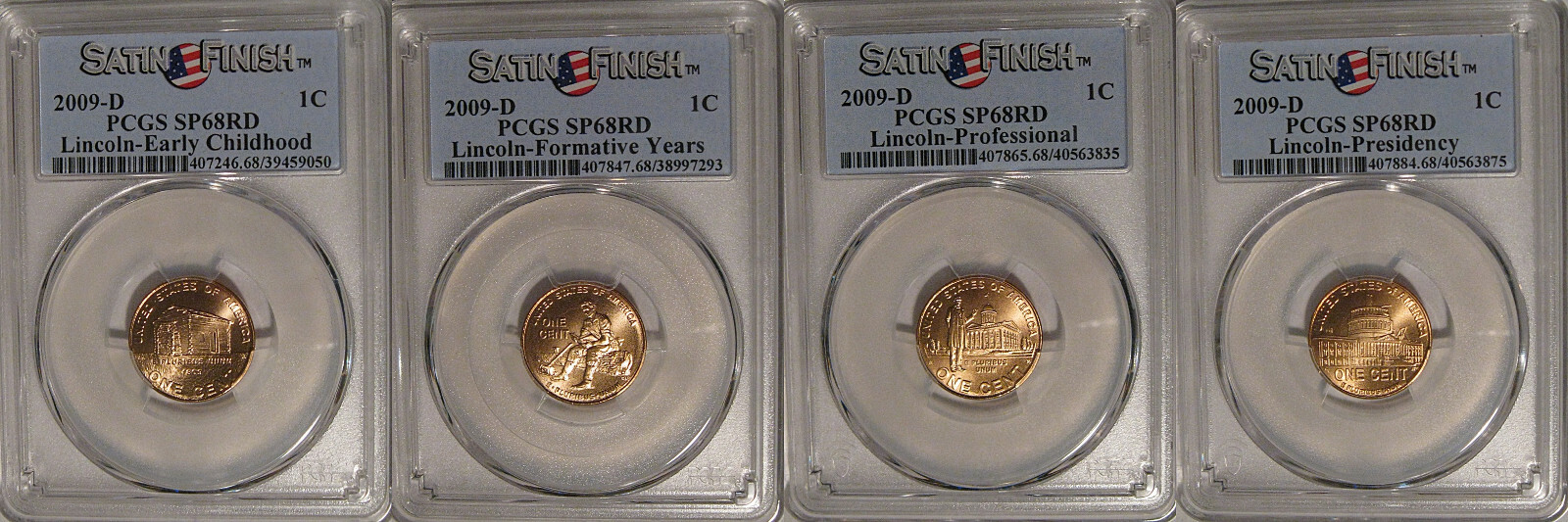 2009 P & D Lincoln 1c Cent 8 Coin Set PCGS SP68RD Satin Finish EC FY Pro Pres