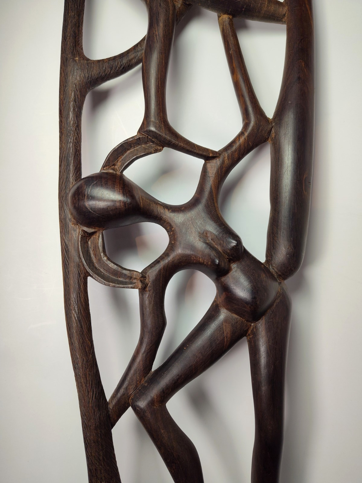 Hand Carved Ebony Wood Makonde "Tree of Life" Sculpture Intertwined Figures 17"
