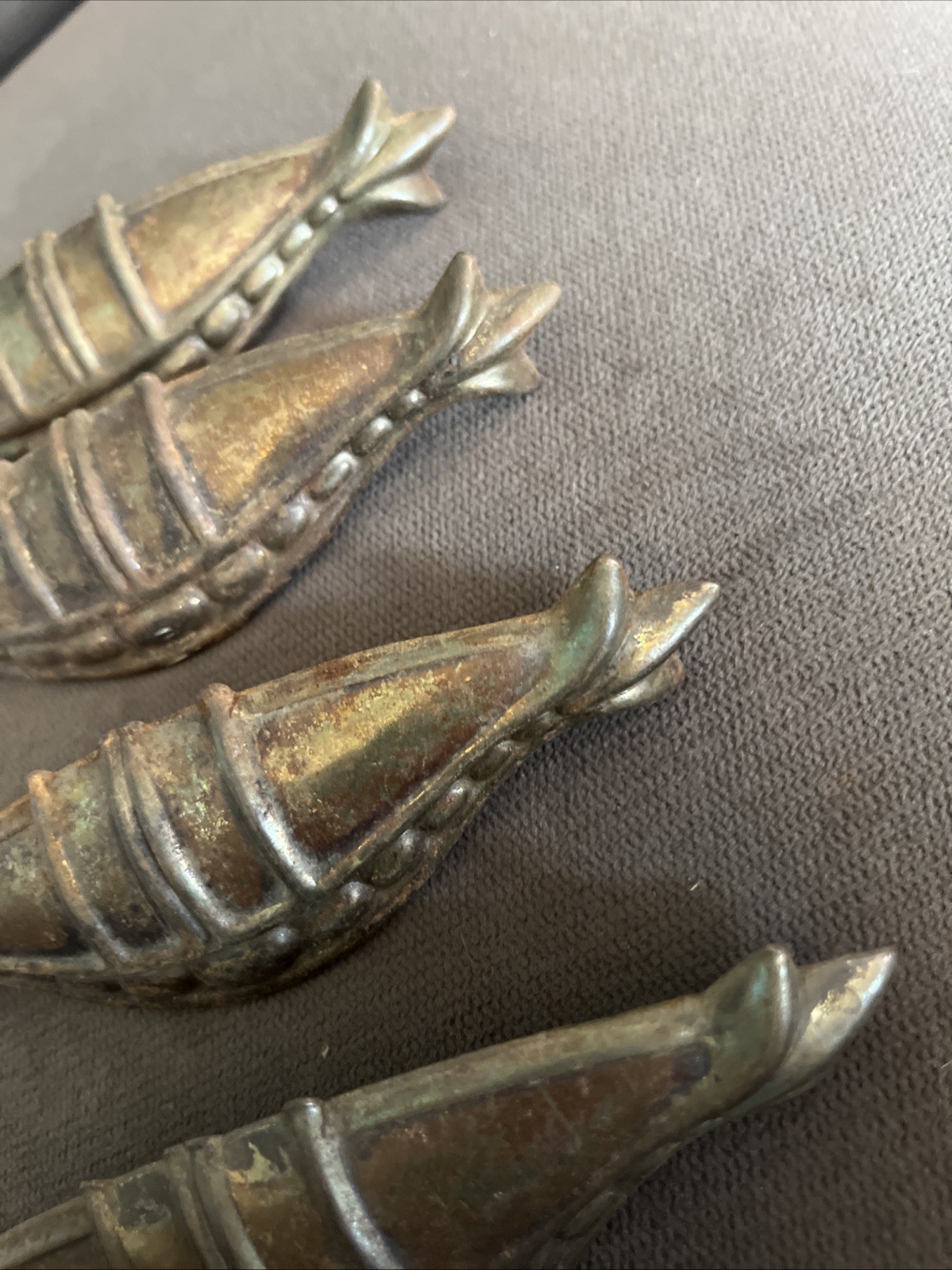 Set of 4 Vintage Art Decò Metal Ornate Drawer Pulls 6” Long Nice Patina