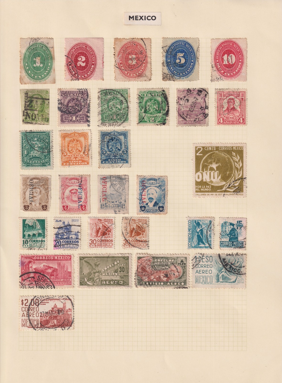 Mexico Stamps on a page - Used