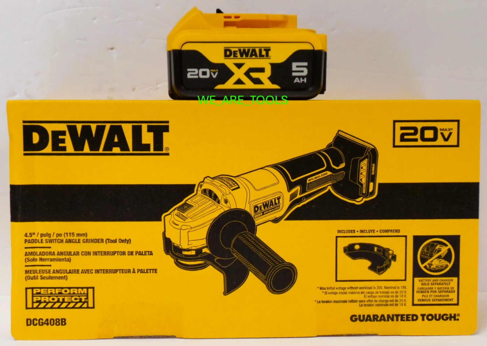 DeWALT DCG408B 4.5" 20V MAX Paddle Switch Angle Grinder, 1) 5.0 Ah Battery