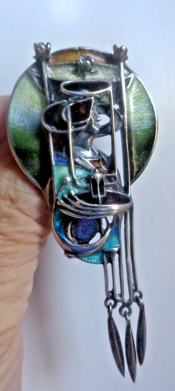 Pat Cheney Silver Pendant Brooch Scottish Sterling Enamel Art Nouveau Mackintosh