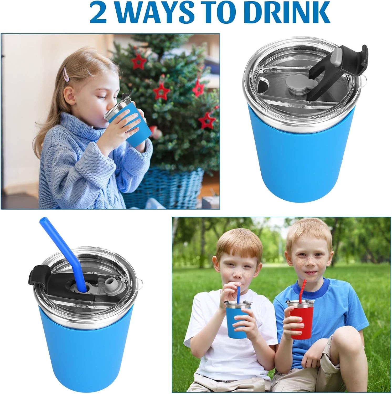 6pack Spill Proof Cups for Kids, 12oz Kids Cups with Straws and Lids Colorful...