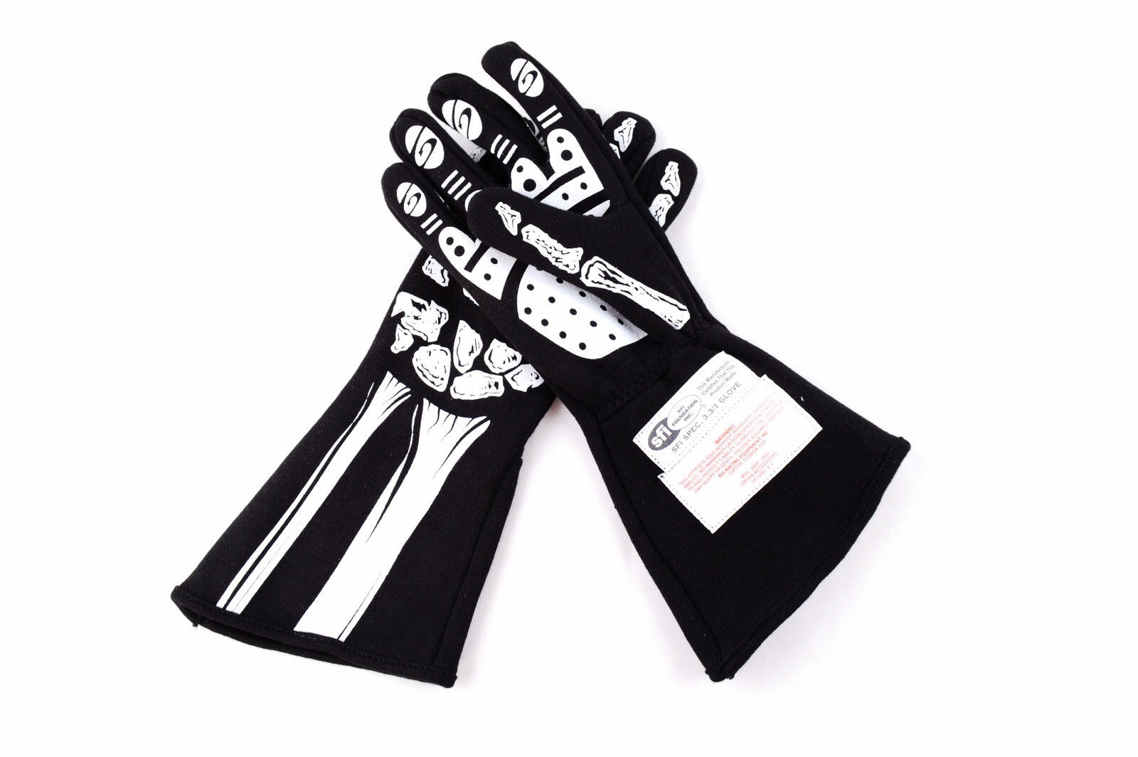 RJS RACING SFI 3.3/1 NEW SKELETON RACING GLOVES BLACK / WHITE SIZE XL 600080135