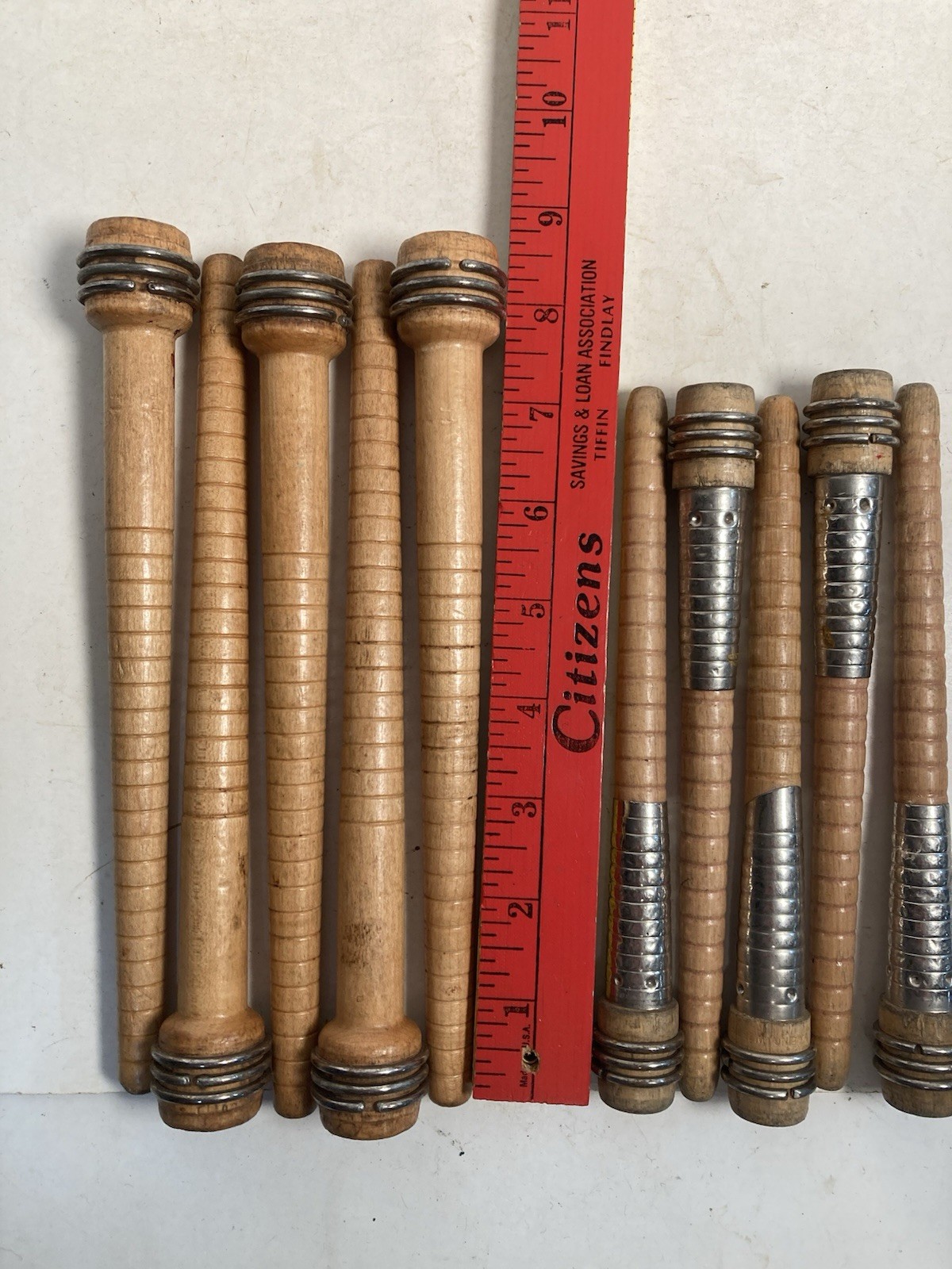Wood Spools, bobbin, Quills 7" SILVER SLEEVE and 8.75", Primitive lot of 10