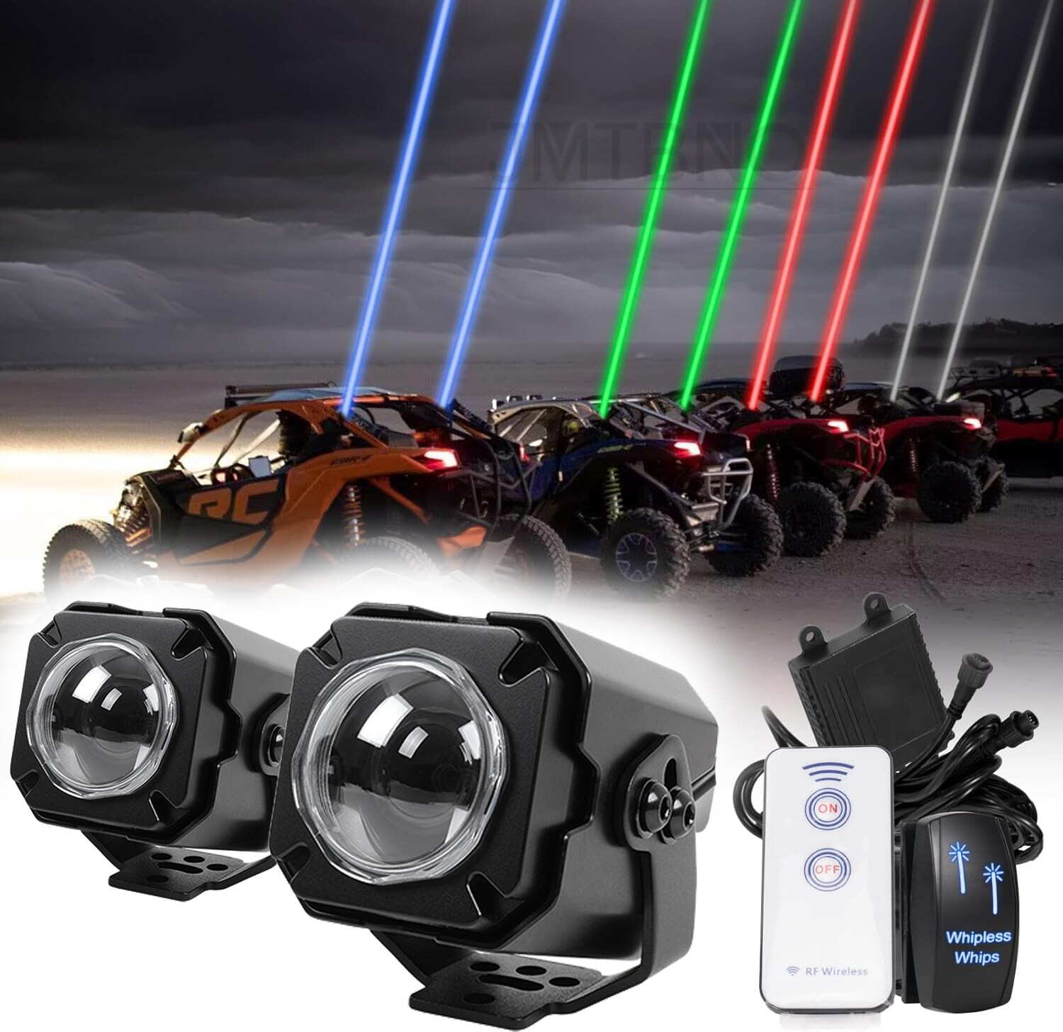 Laser RGB LED Whip Lights Whipless Antenna Remote For ATV UTV Can Am Polaris RZR