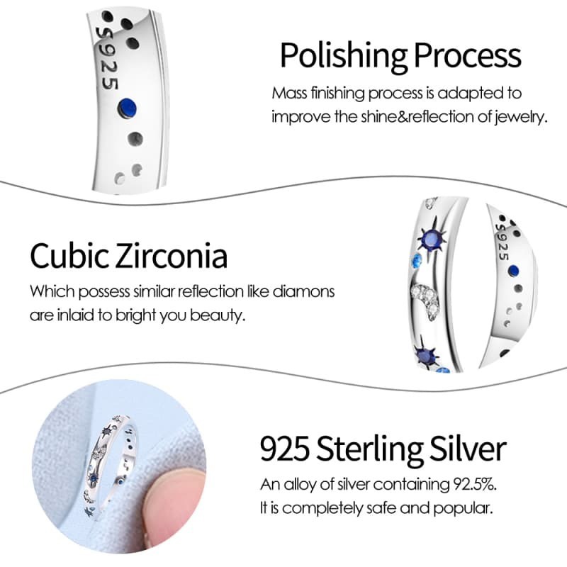 KUNSIR 925 Sterling Silver Celestial Sparkle Ring For Women Men Jewelry Gifts