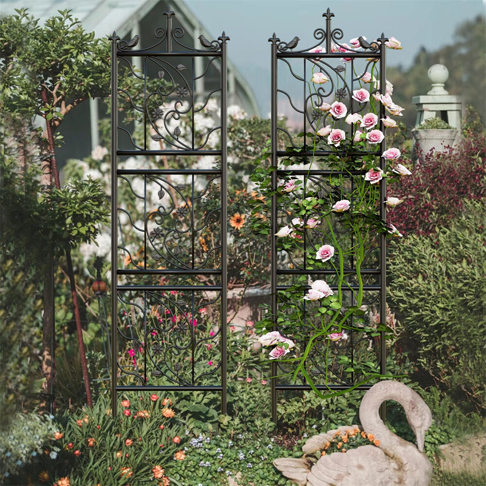 2pcs Rustic Metal Garden Rose Trellis Rose Climbing Plant Support Fence Panels